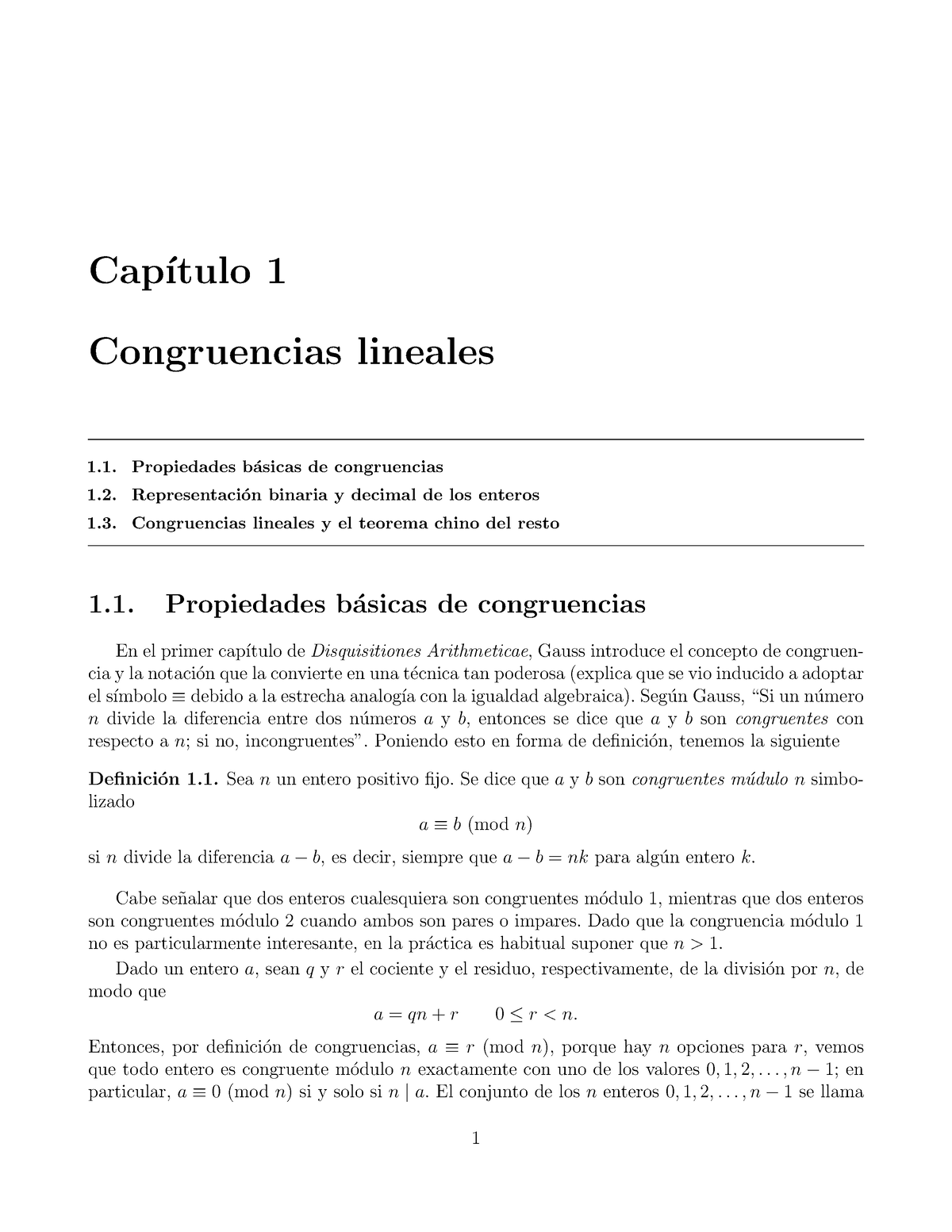 Las Congruencias Lineales - Cap ́ıtulo 1 Congruencias Lineales ...