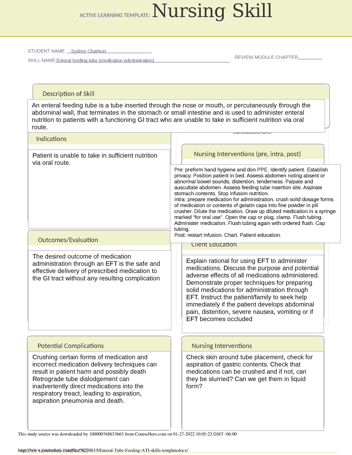 Enteral Tube Feeding ATI skills template ACTIVE LEARNING TEMPLATE