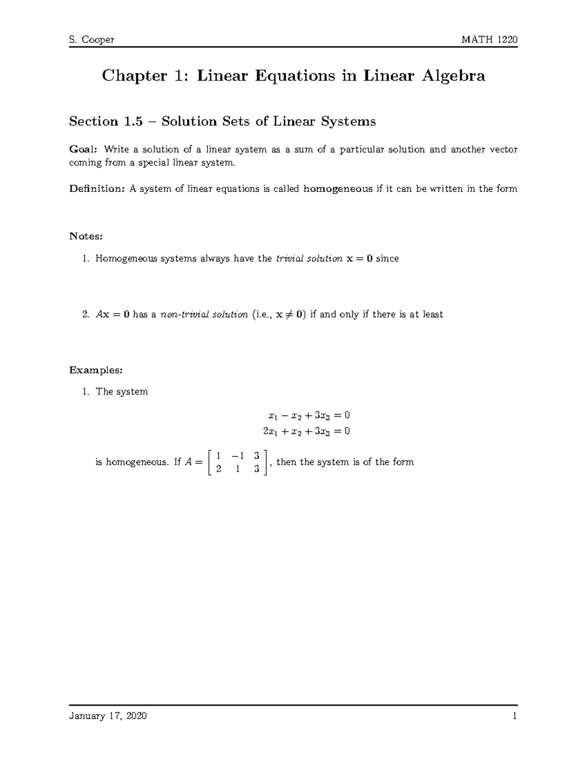 1 - Techniques Of Classical And Linear Algebra detailed notes - Chapter ...