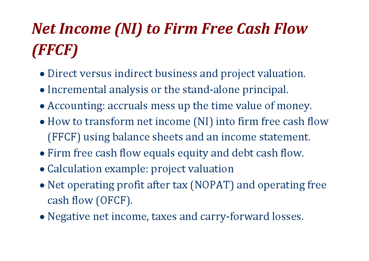 4 firm free cash flow - Lecture notes 4 - Net Income (NI) to Firm Free ...