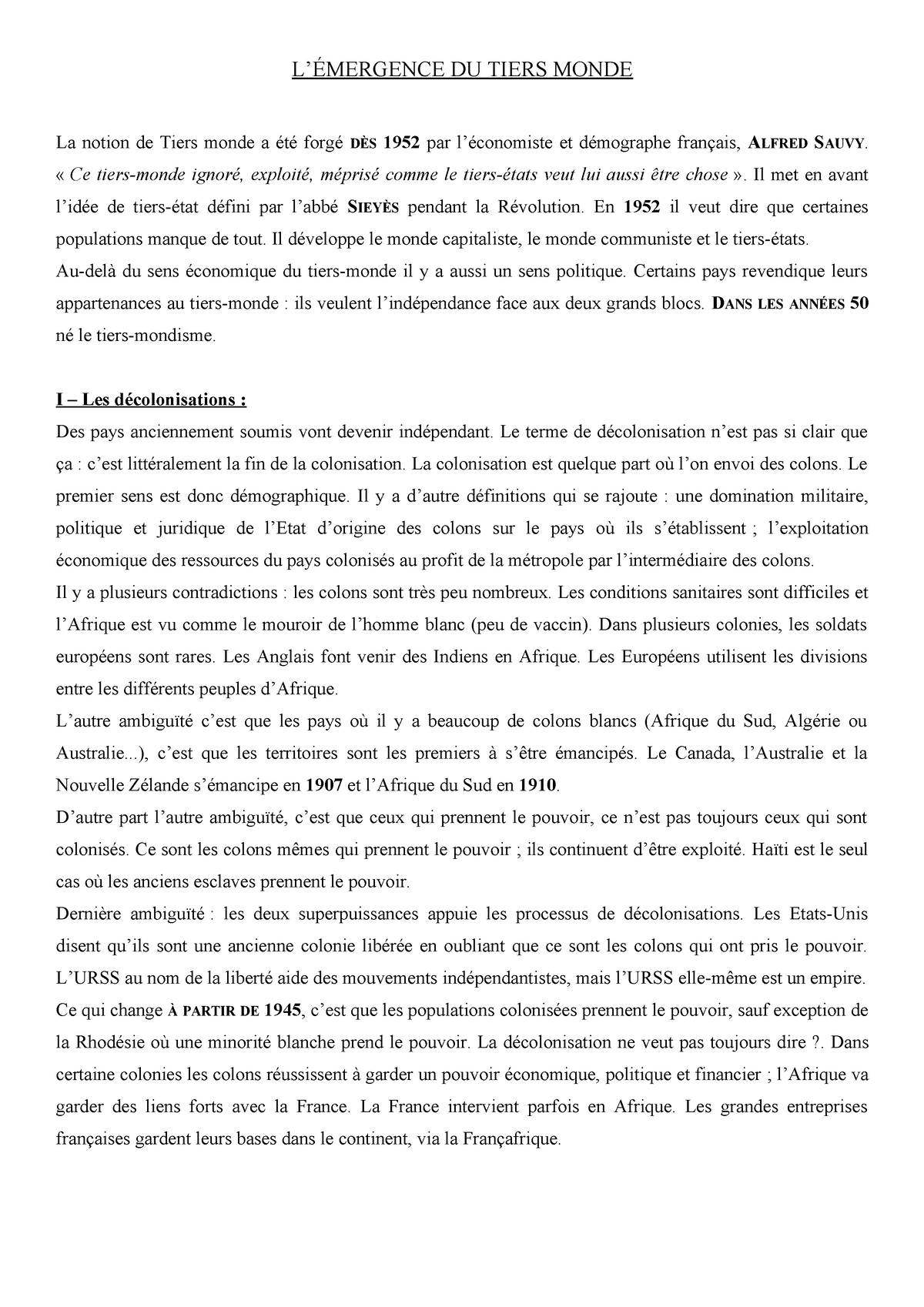 Lémergence Du Tiers Monde LÉmergence Du Tiers Monde La Notion De Tiers Monde A été Forgé DÈs 2937