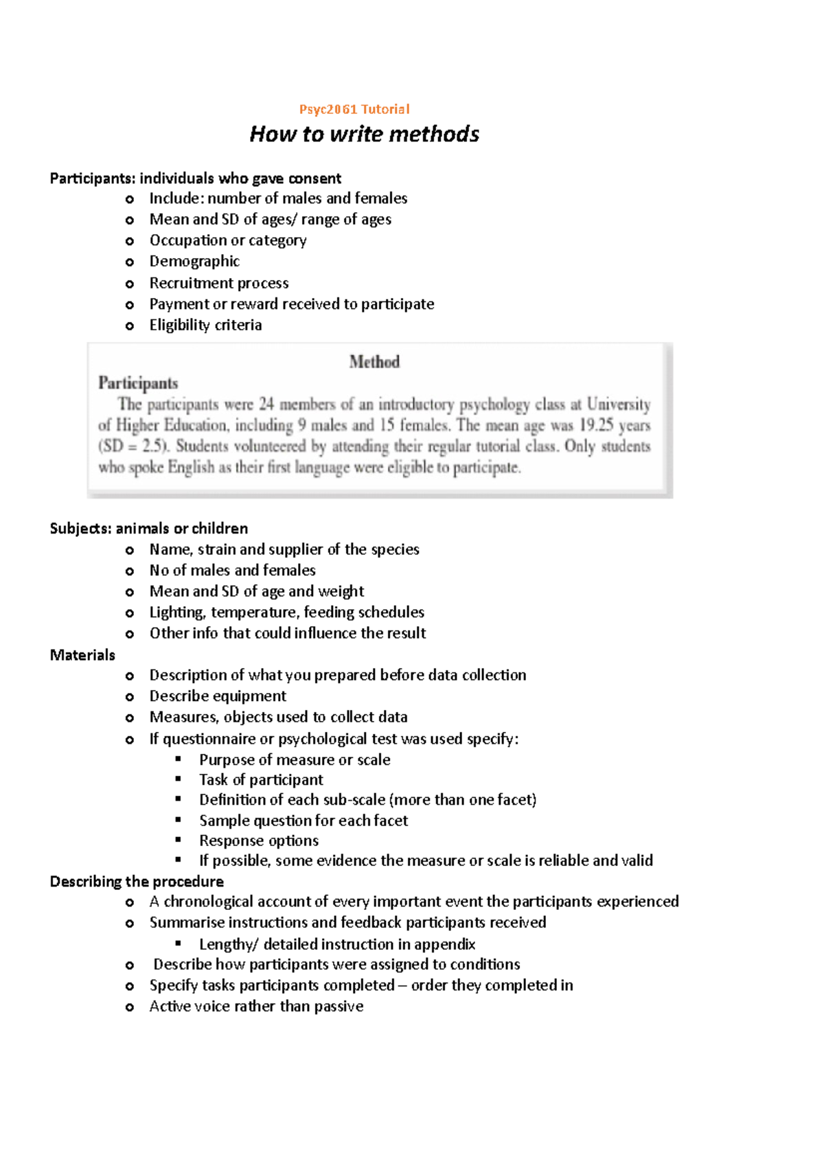 How to write methods and results psyc2061 tutorial how to write
