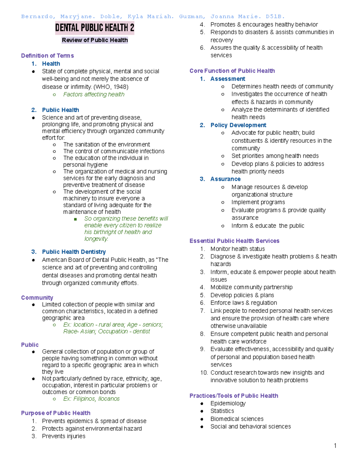 PN DPH2 - DOC Japay - Lecture notes - DENTAL PUBLIC HEALTH 2 Review of ...