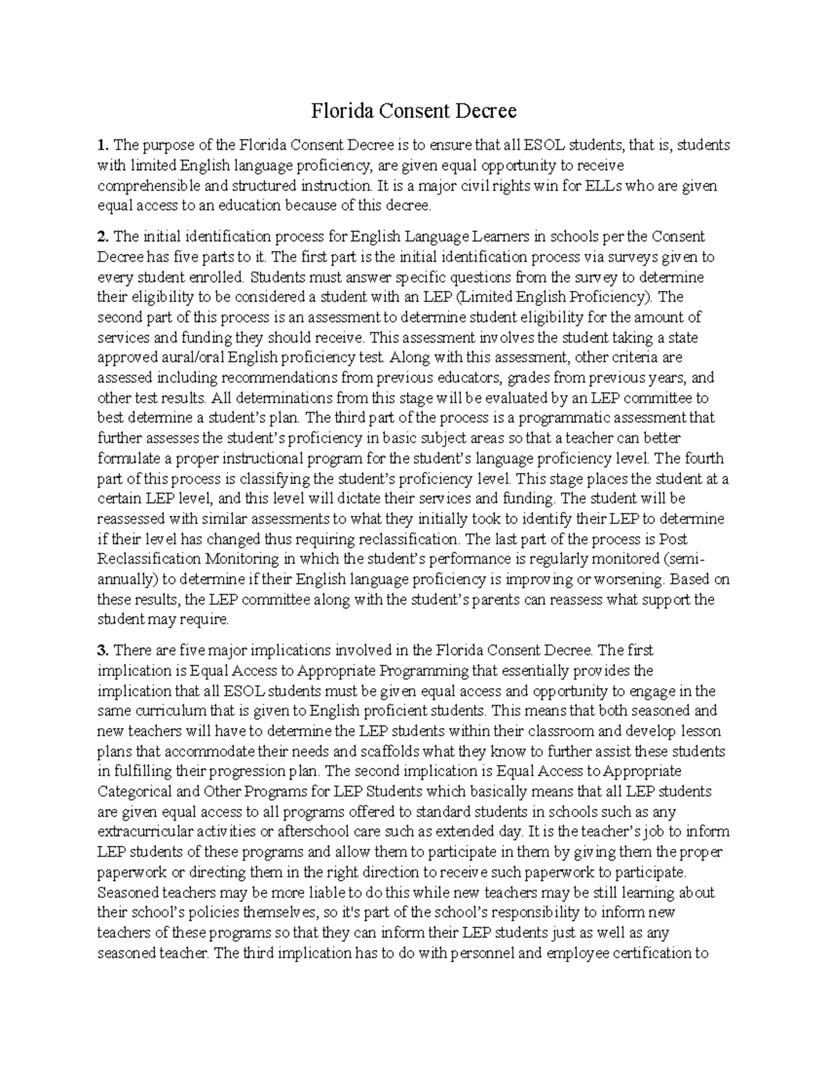 Florida Consent Decree EDF4603 Florida Consent Decree 1. The purpose