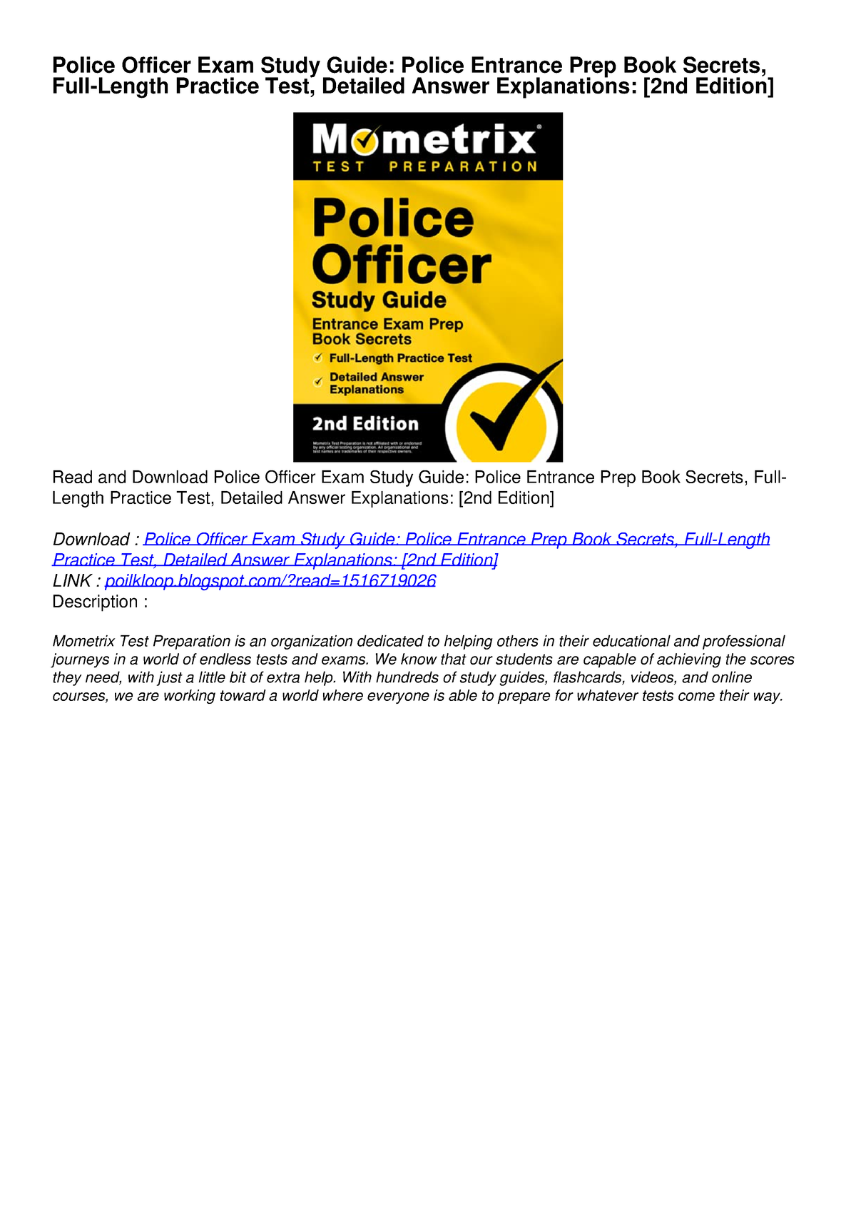 DOWNLOAD [PDF]Police Officer Exam Study Guide: Police Entrance Prep ...