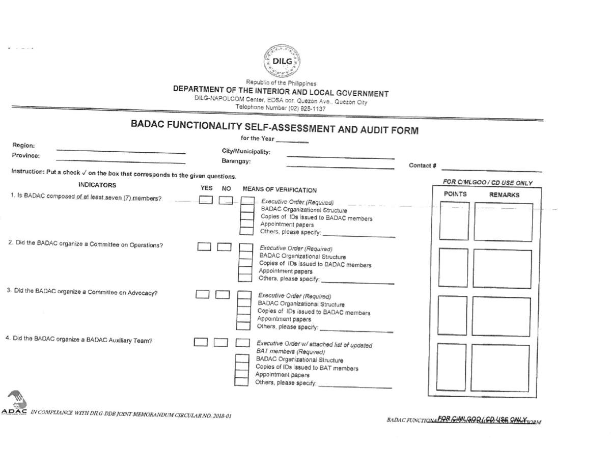 Badac self assessment form readings in philippine history studocu