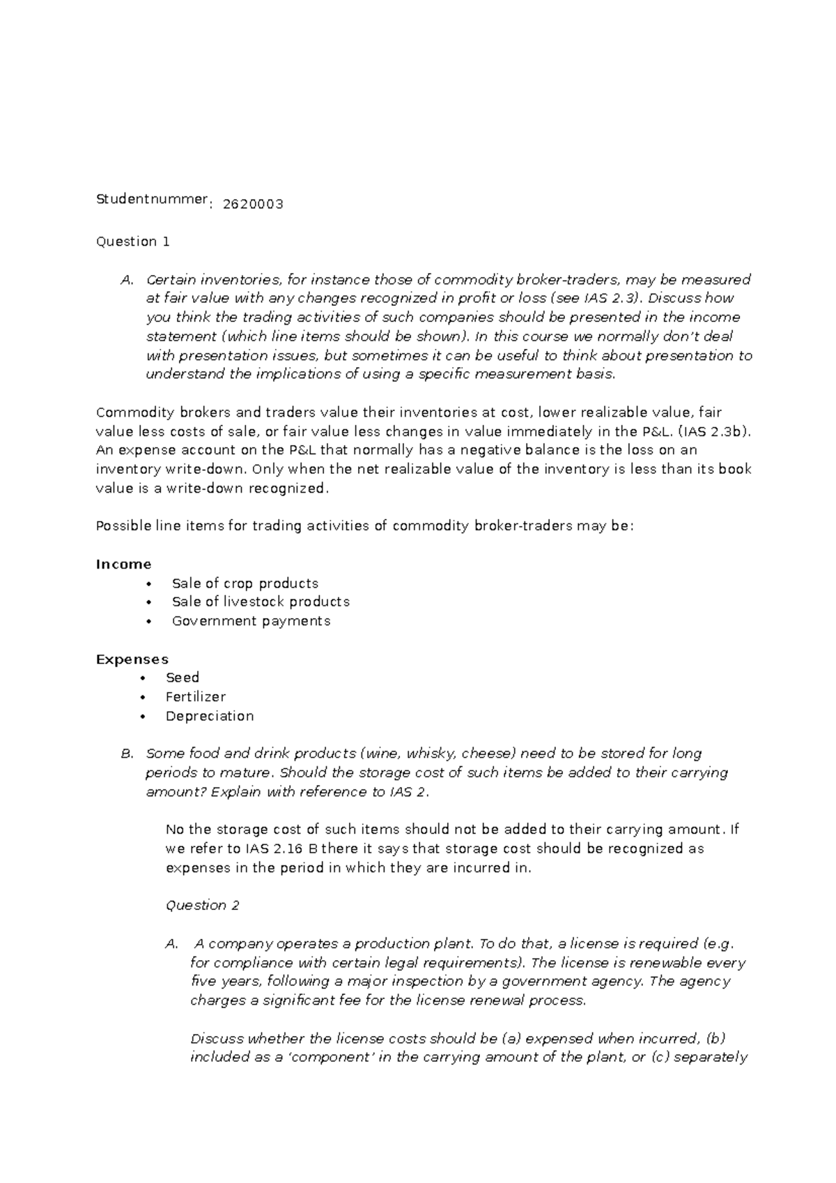 AFR 2022 Week 2 Michael Amoh - Studentnummer: 2620003 Question 1 A ...