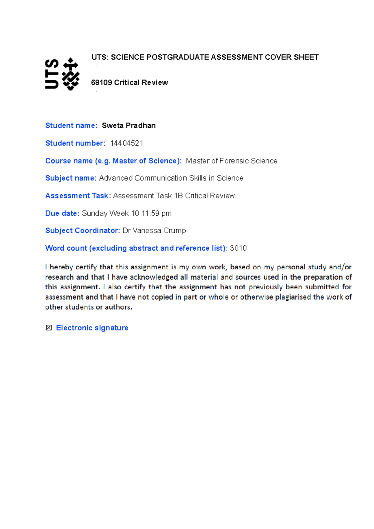 Pradhan critical review UTS SCIENCE POSTGRADUATE ASSESSMENT COVER