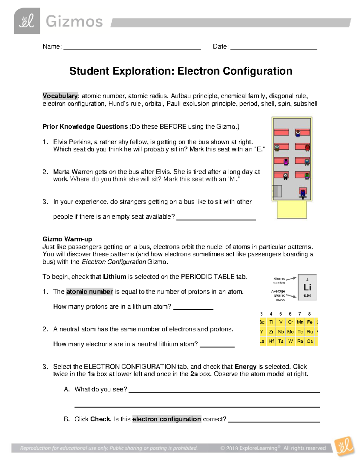 Electron Configuration SE - Name: Date: Student Exploration: Electron ...