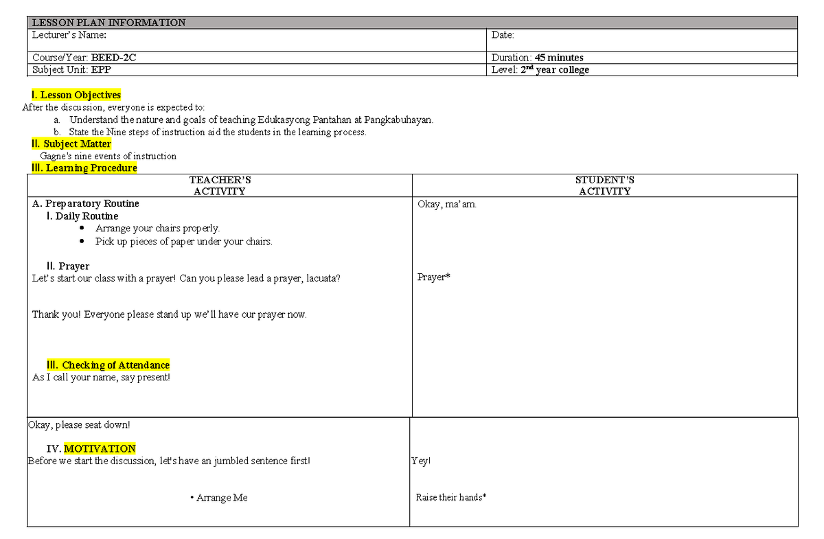 EPP DLP Group 10 Final - Module and lesson plans - LESSON PLAN ...