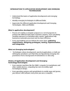Application and Emerging Technologies Lecture Notes - CC106 ...