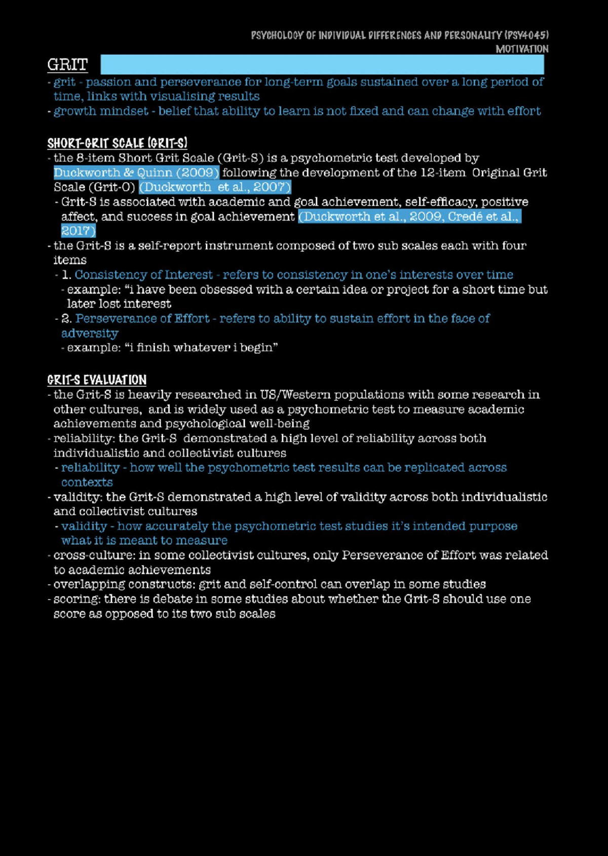 Grit Scales Lecture Notes PSYC 4045 Studocu