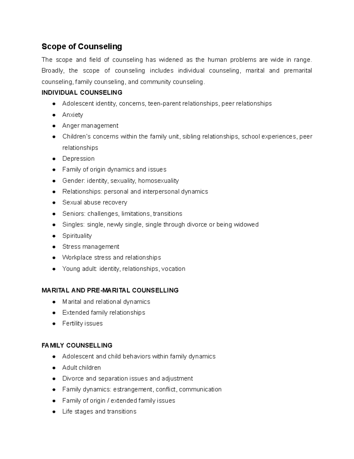 ScopeofCounseling Counseling Scope of Counseling The scope and