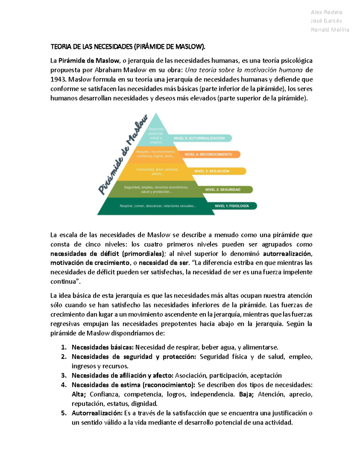 Teoria DE LAS Necesidades - Alex Rodelo José Garcés Ronald Molina ...