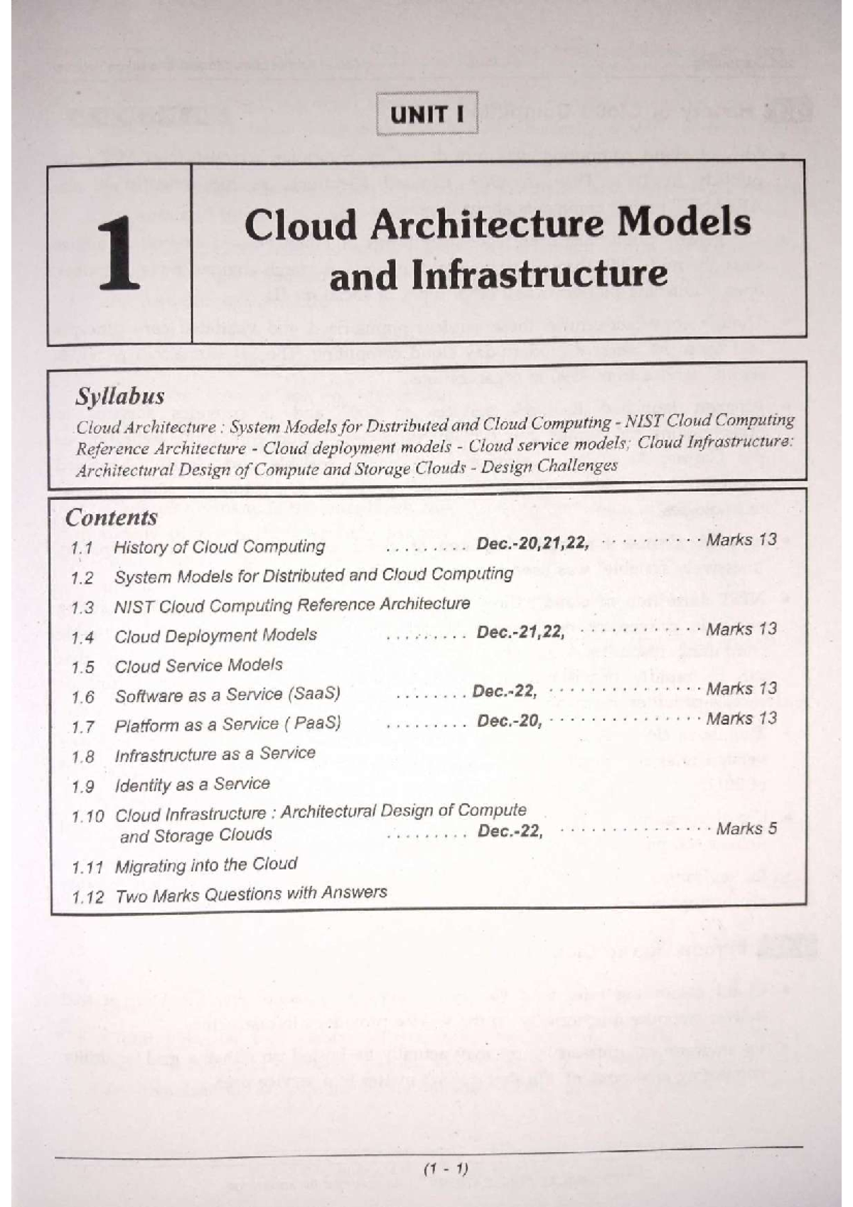 Cloud Computing unit-1 compressed - UNIT I 1 Cloud Architecture Models ...