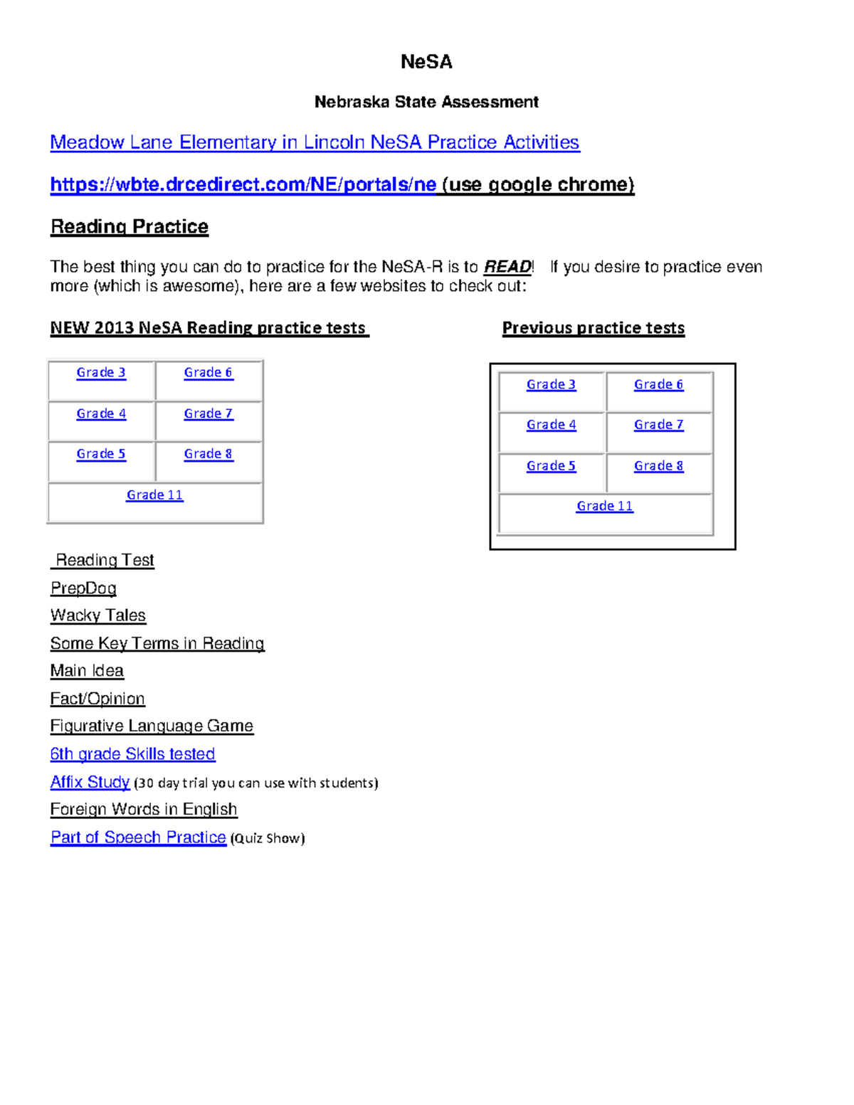 Ne SA Math Good NeSA Nebraska State Assessment Meadow Lane