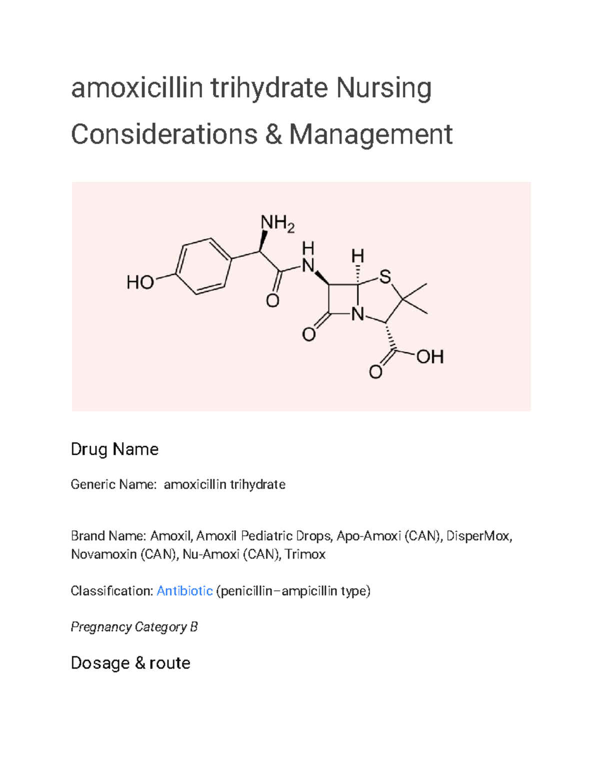 Untitled document (38) amoxicillin trihydrate Nursing Considerations
