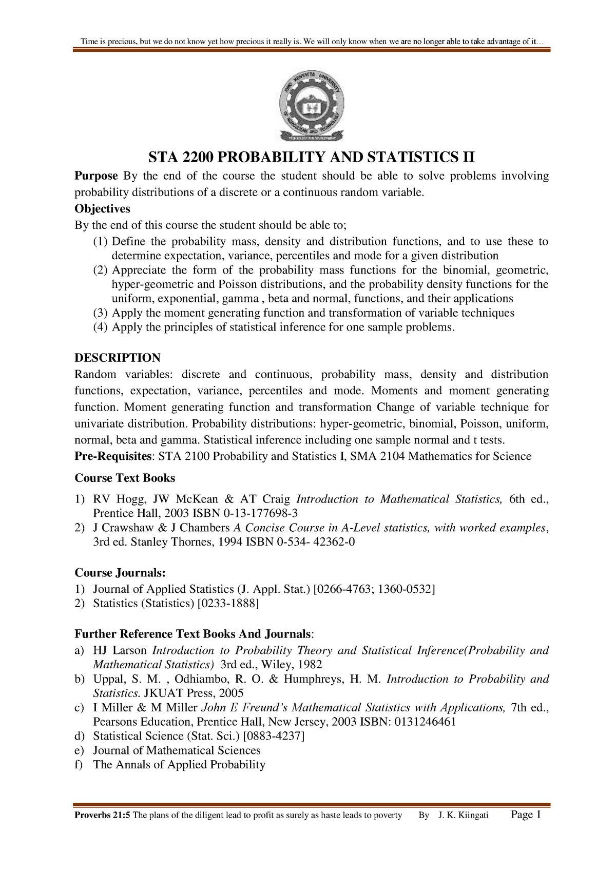 Probability Ans Statistics II - STA 2200 PROBABILITY AND STATISTICS II ...