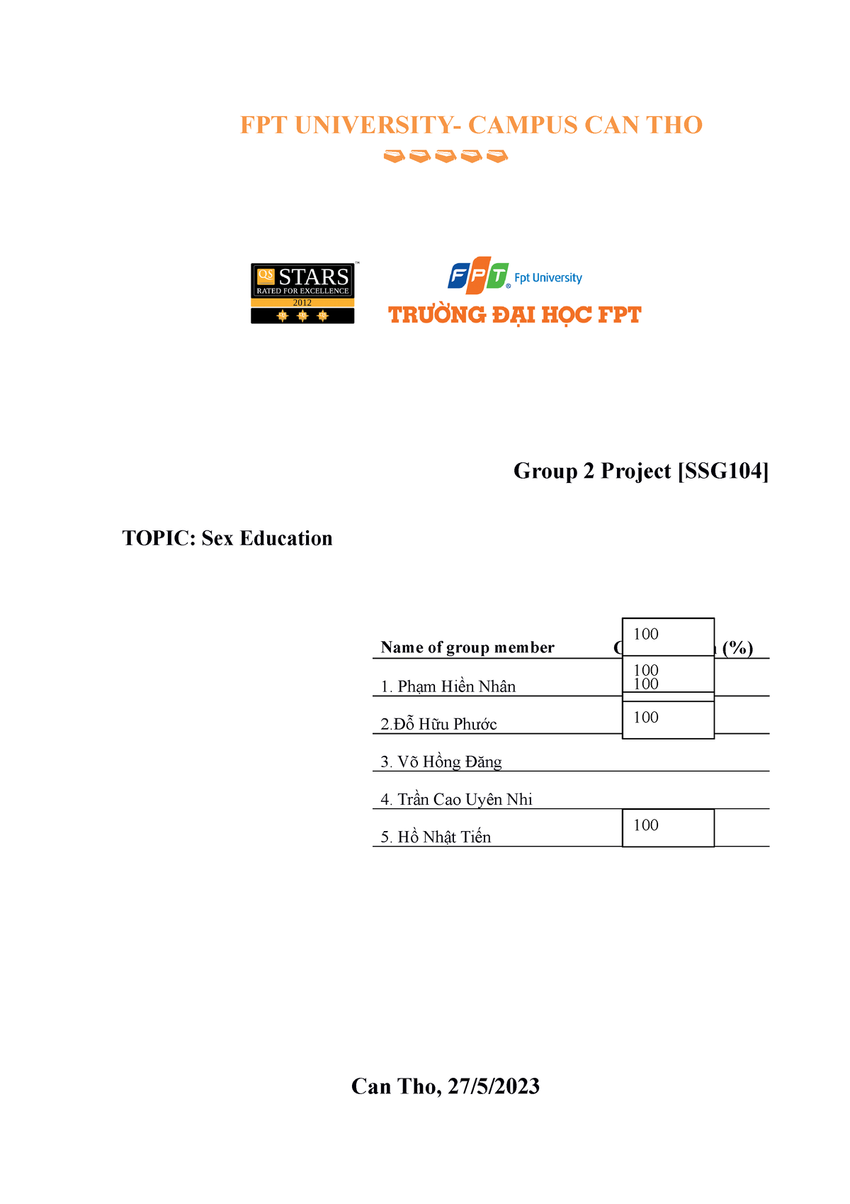 Group 2-SE1717-SSG104-Proposal - FPT UNIVERSITY- CAMPUS CAN THO Group 2 ...