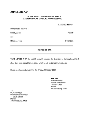 Plea And Counterclaim Template - In The High Court Of South Africa 