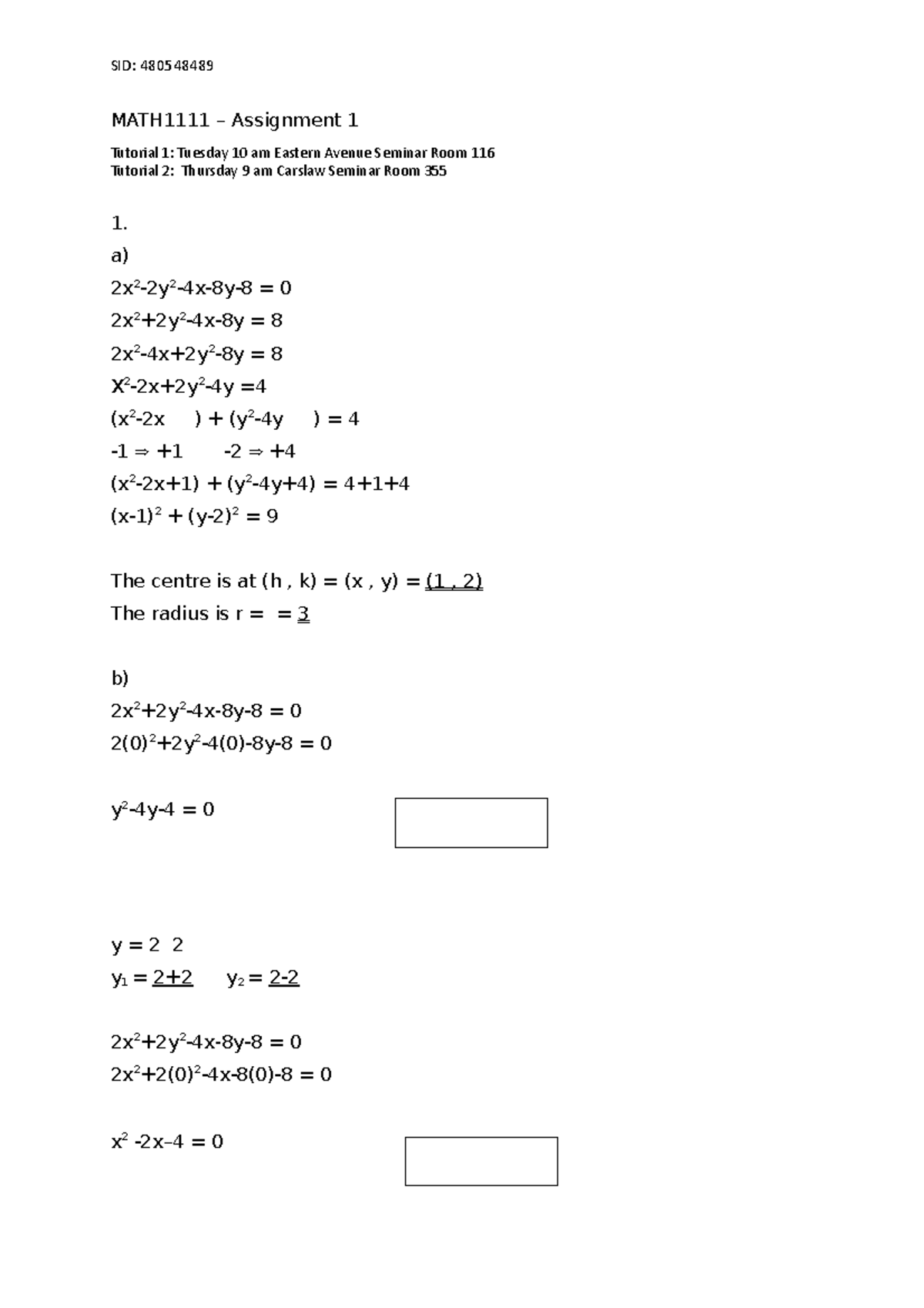 Usyd - Math1111 - Assignment 1 - 1. Math1111 – Assignment Tutorial 1 