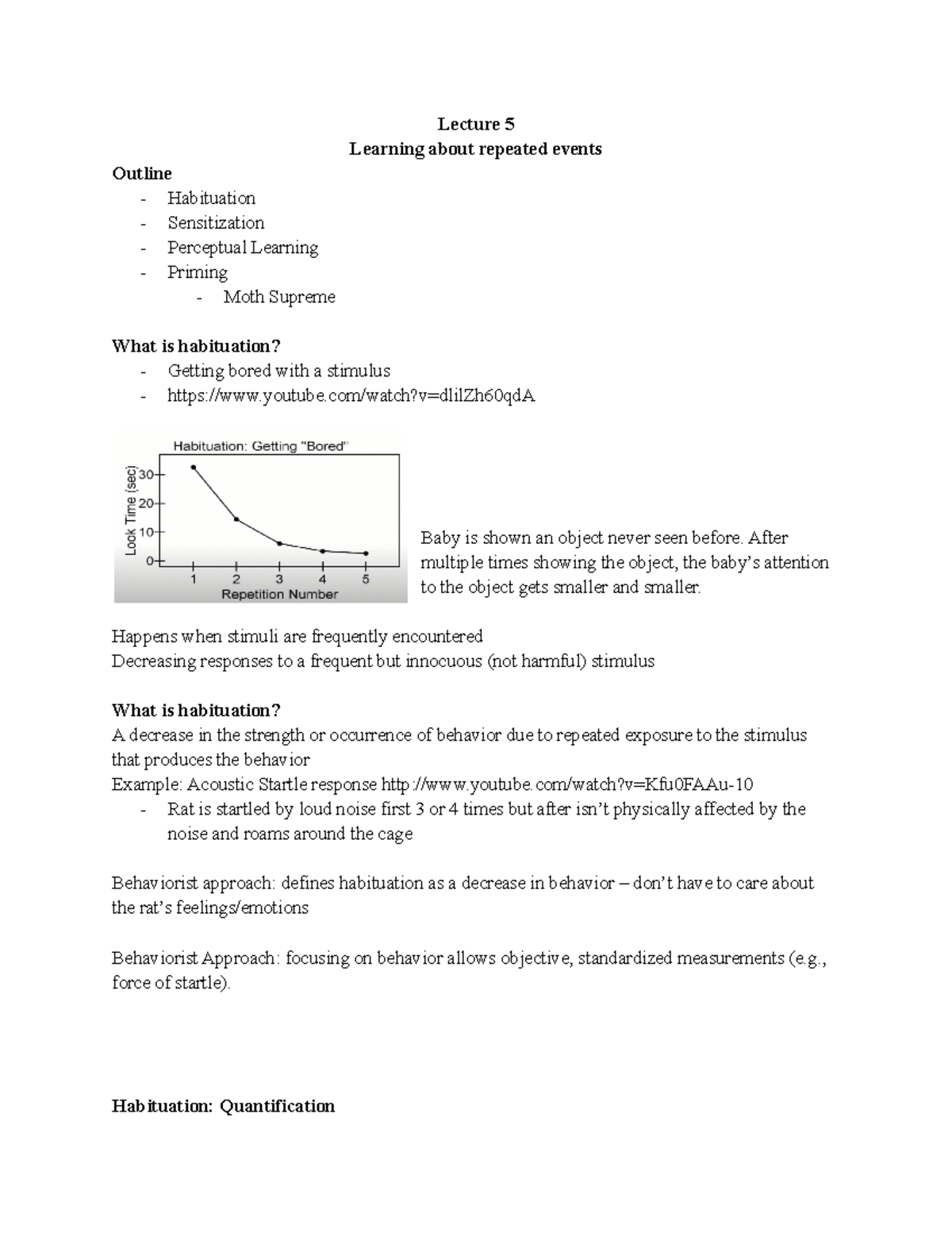 Habituation and sensitization - Lecture 5 Learning about repeated ...