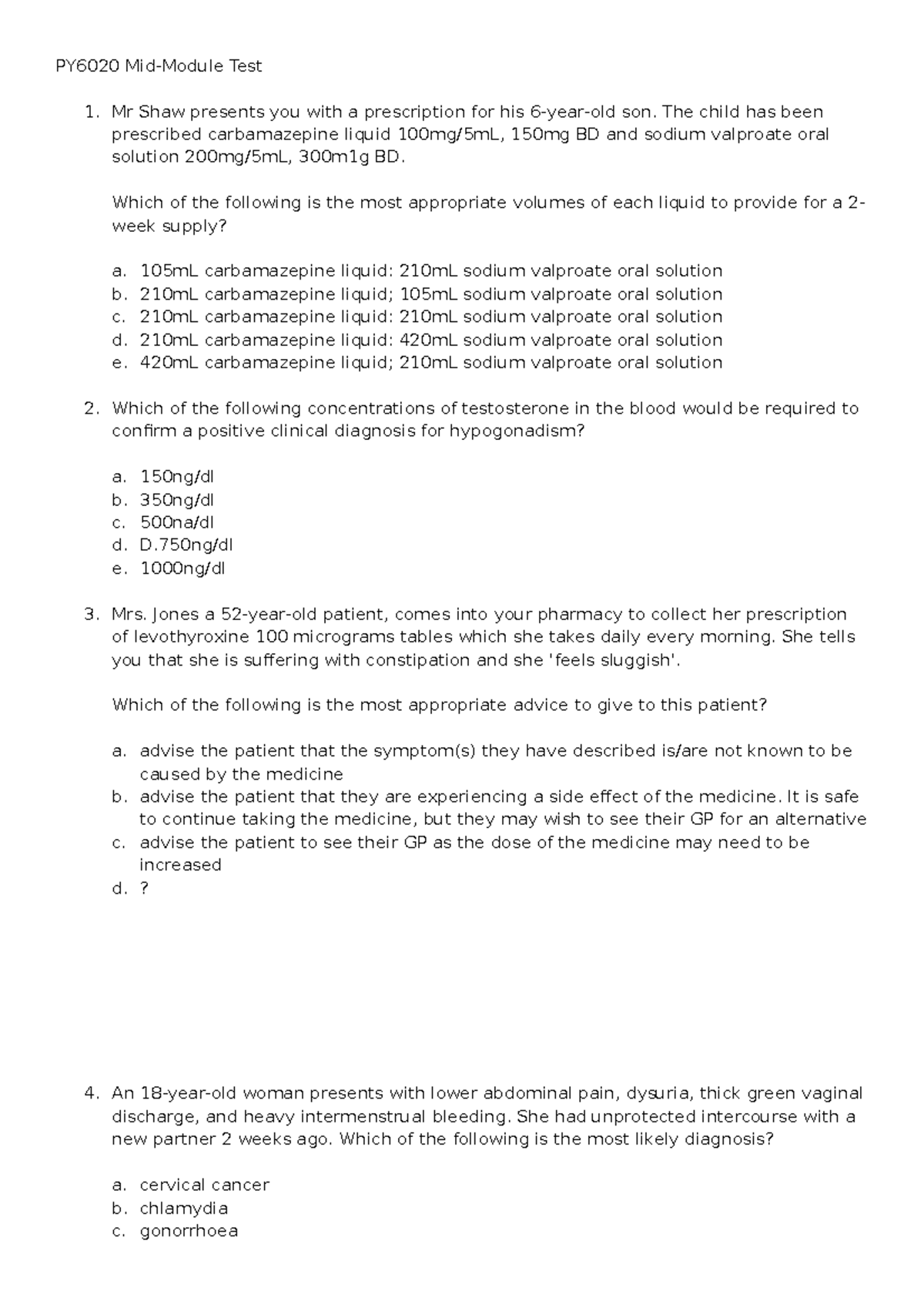 2020 PY6020 Mid Module Test - PY6020 Mid-Module Test Mr Shaw presents ...