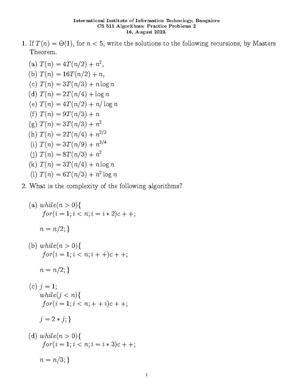 Algo23-Practice Problems 2 - International Institute of Information ...