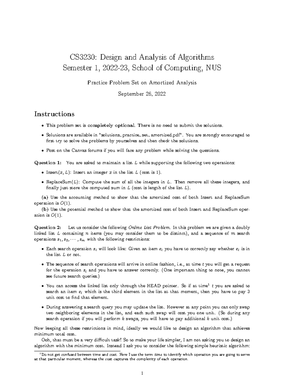 Practice set amortized - CS3230: Design and Analysis of Algorithms ...