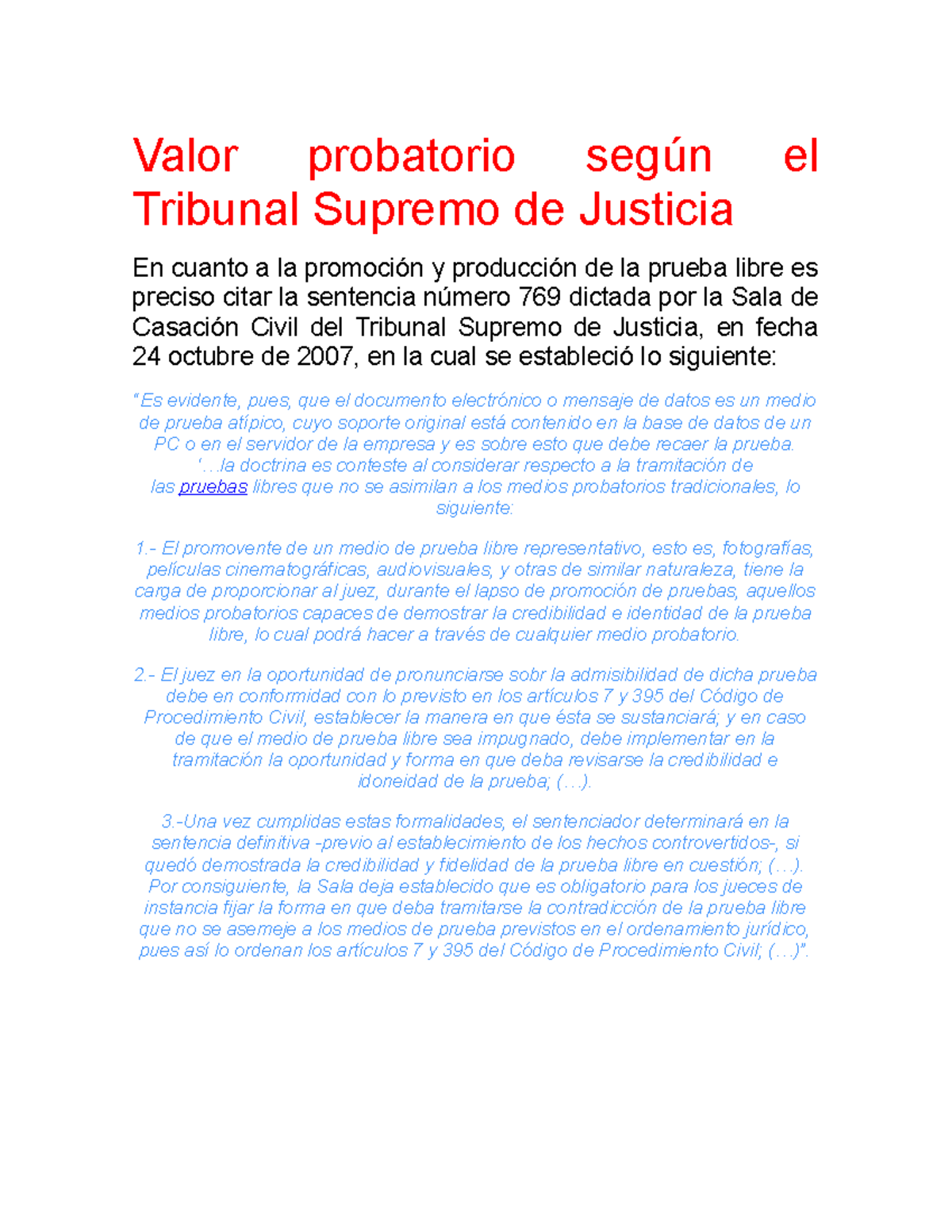 Valor Probatorio Según El Tribunal Supremo De Justicia - Valor ...