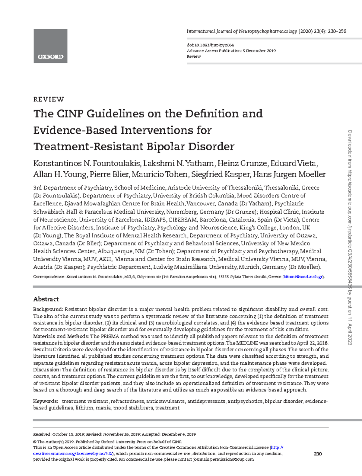 International Journal of Neuropsychopharmacology Received: October 15