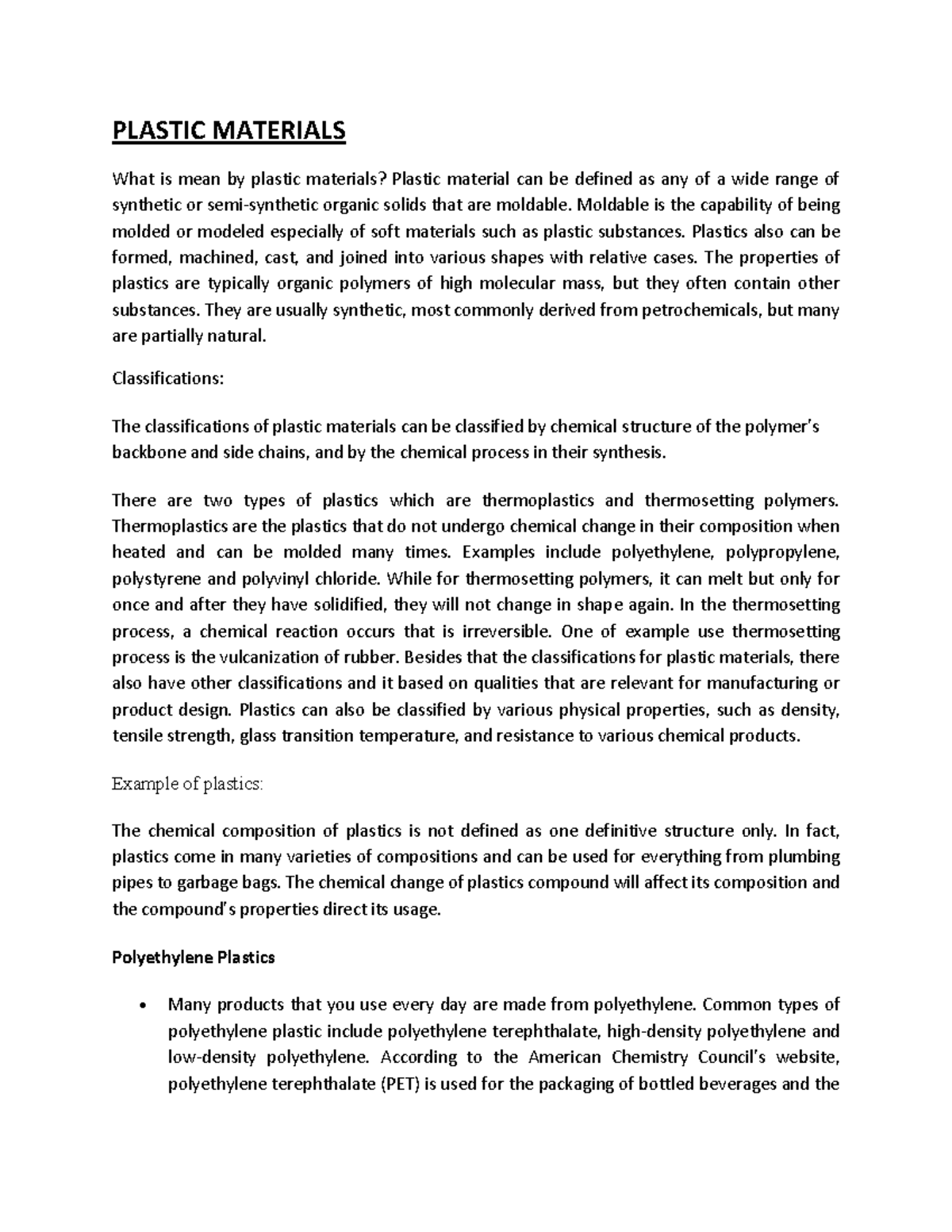 SKMM2713 Manufacturing (Plastic MaterialsDish Ware) PLASTIC