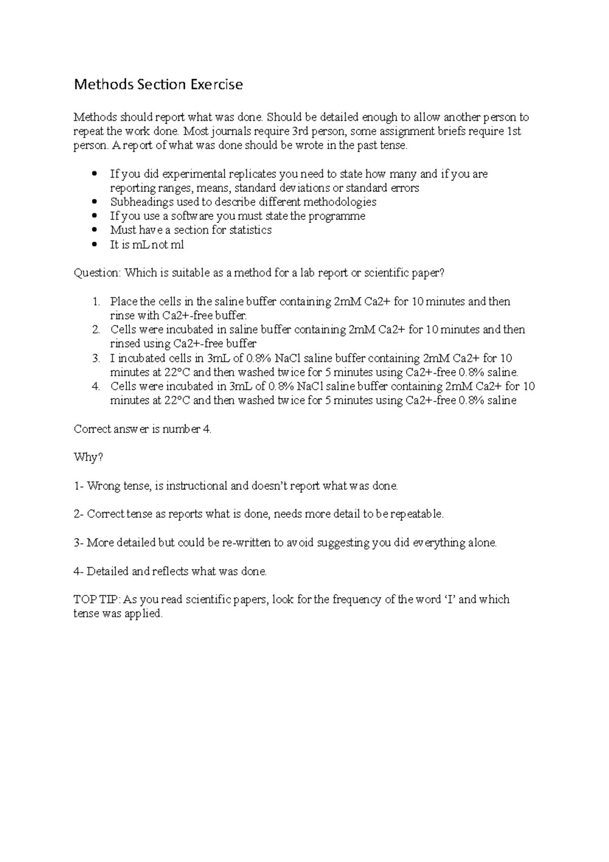 Methods Section Exercise - Methods Section Exercise Methods should ...