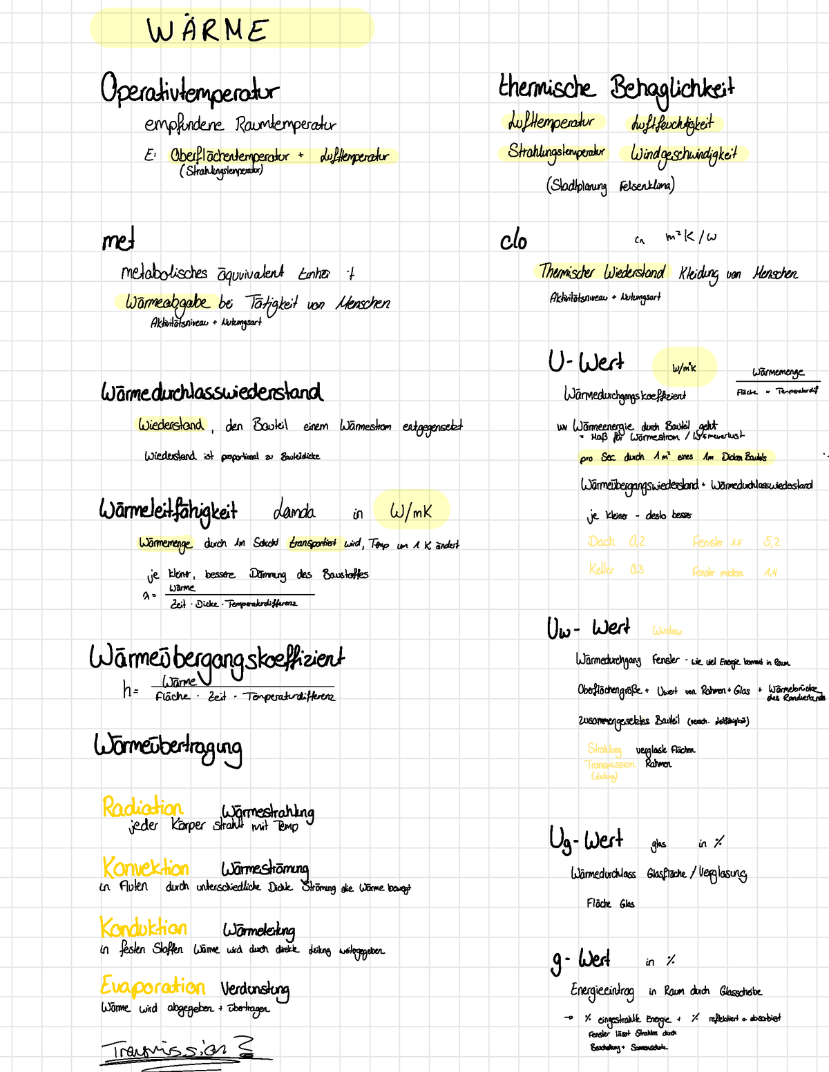 Bauphysik 1 Zusammenfassung Wärme - WÄRM Operativtemperatur Thermische ...