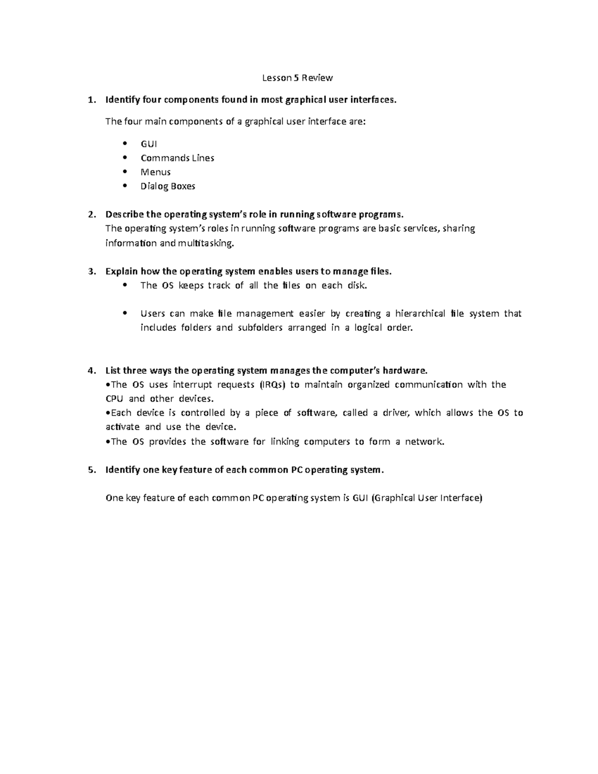 Lesson 5 Review - Study Guide - Lesson 5 Review Identify four ...