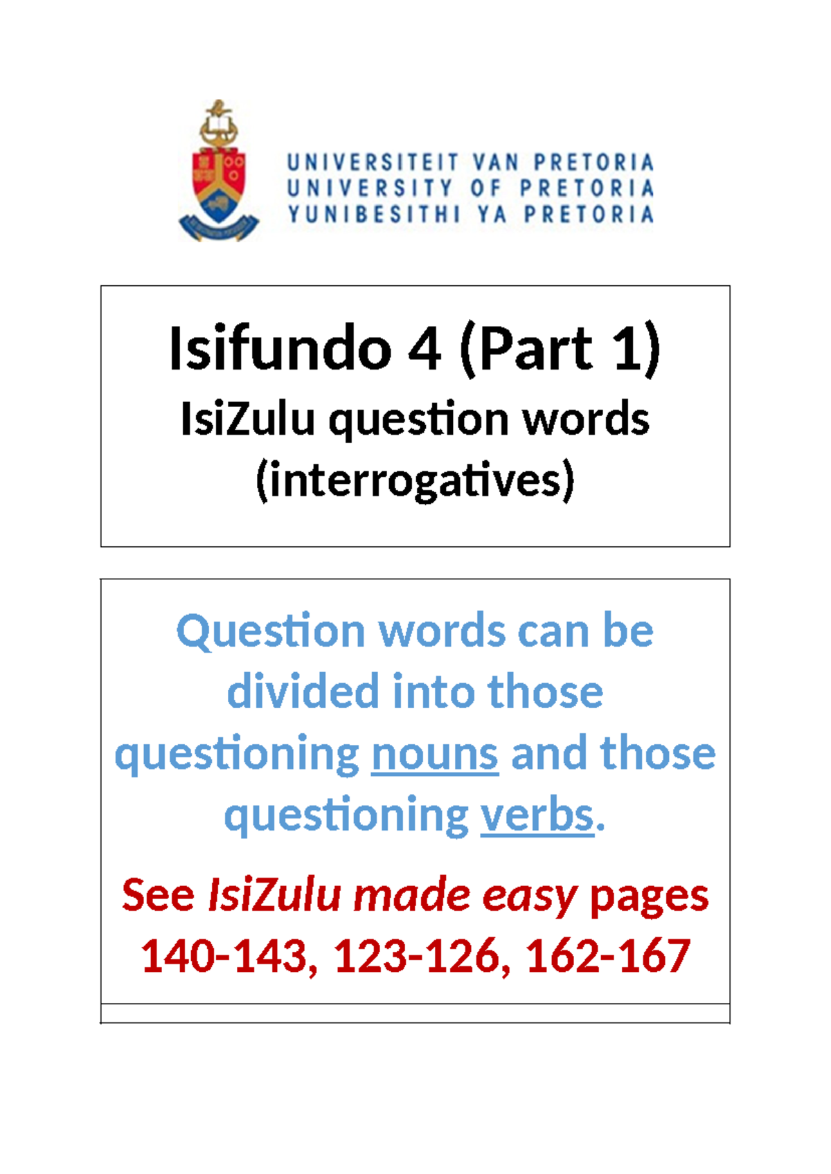 Isifundo 4 - Part 1 - Isifundo 4 (Part 1) IsiZulu question words ...