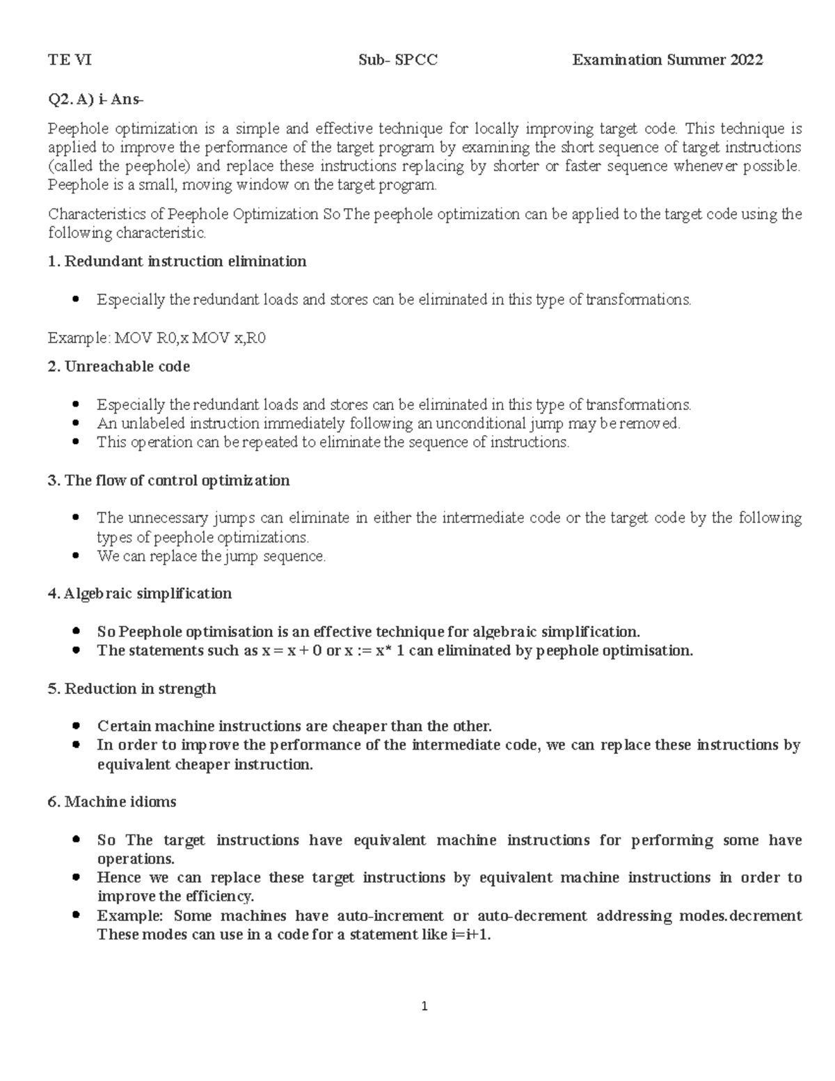 Spcc sol 2022 spcc TE VI Sub SPCC Examination Summer 2022 Q2. A) i