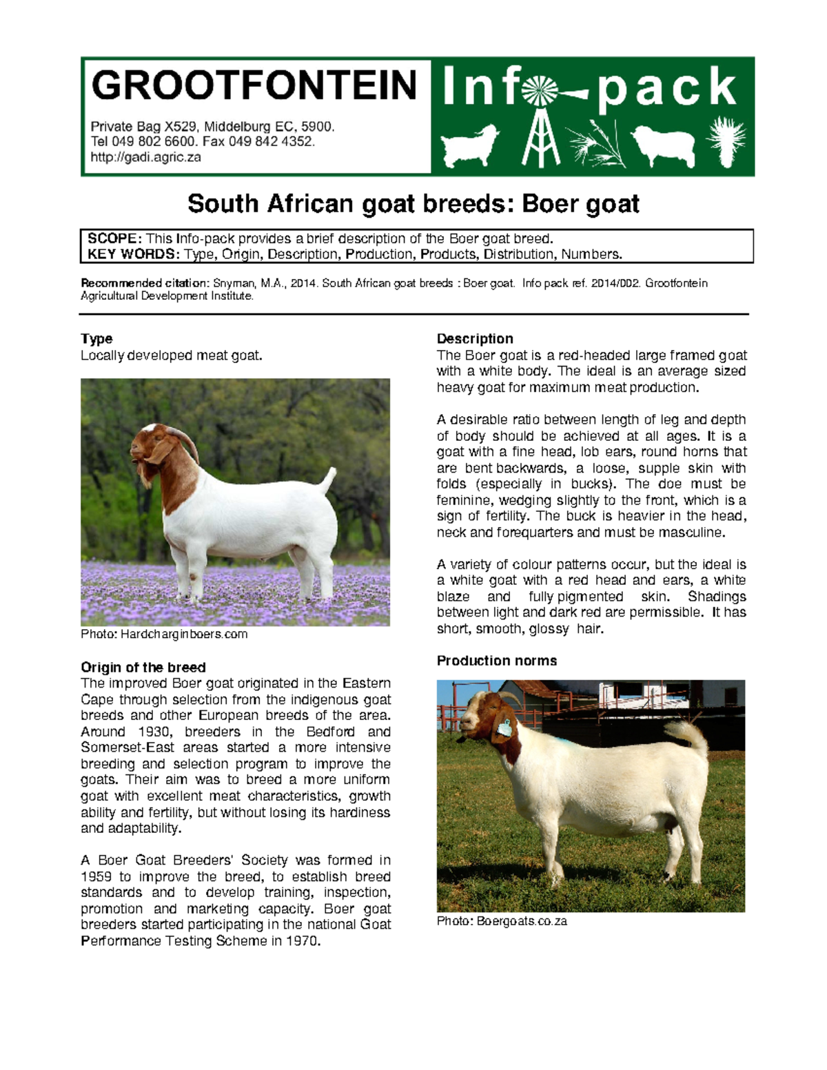 1752309 - South African goat breeds: Boer goat SCOPE: This Info-pack ...