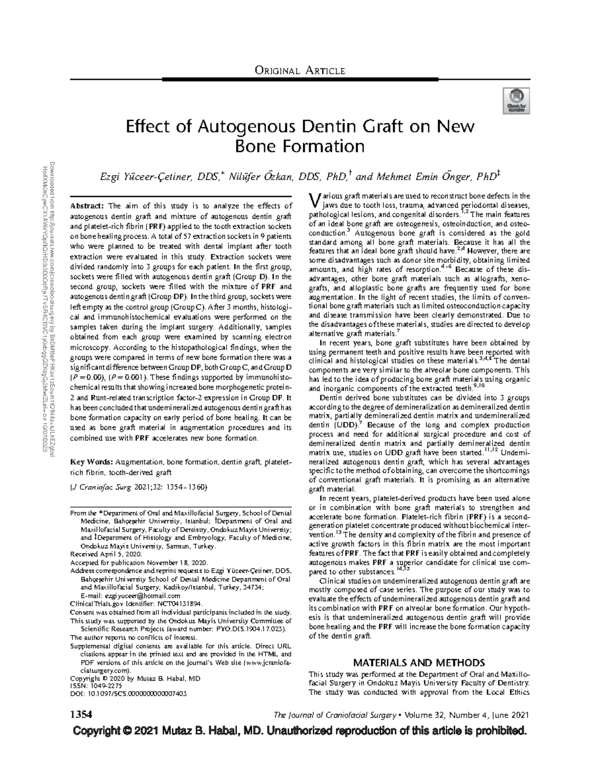 Effect of autogenous dentin graft on new bone.18 - Effect of Autogenous ...