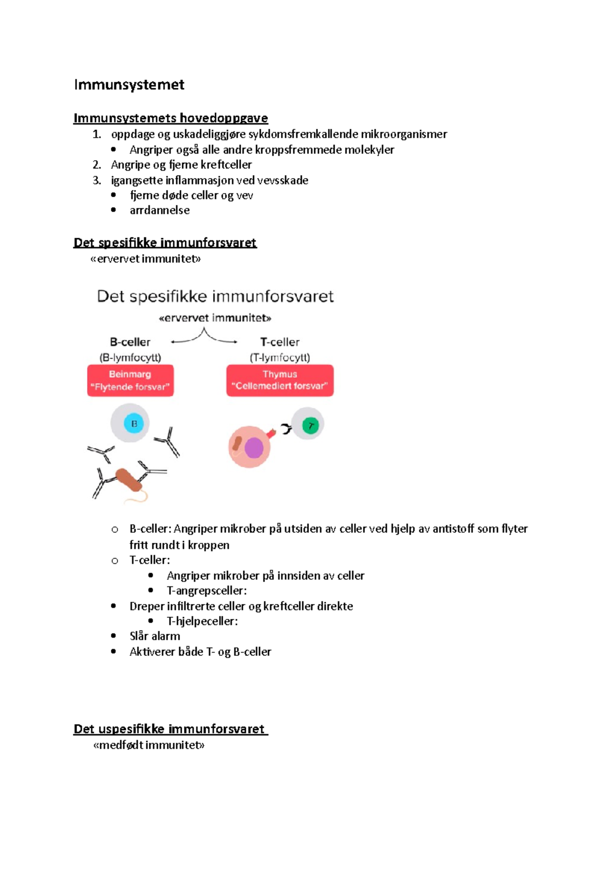 Immunsystemet - Notater fra timen - Immunsystemet Immunsystemets ...