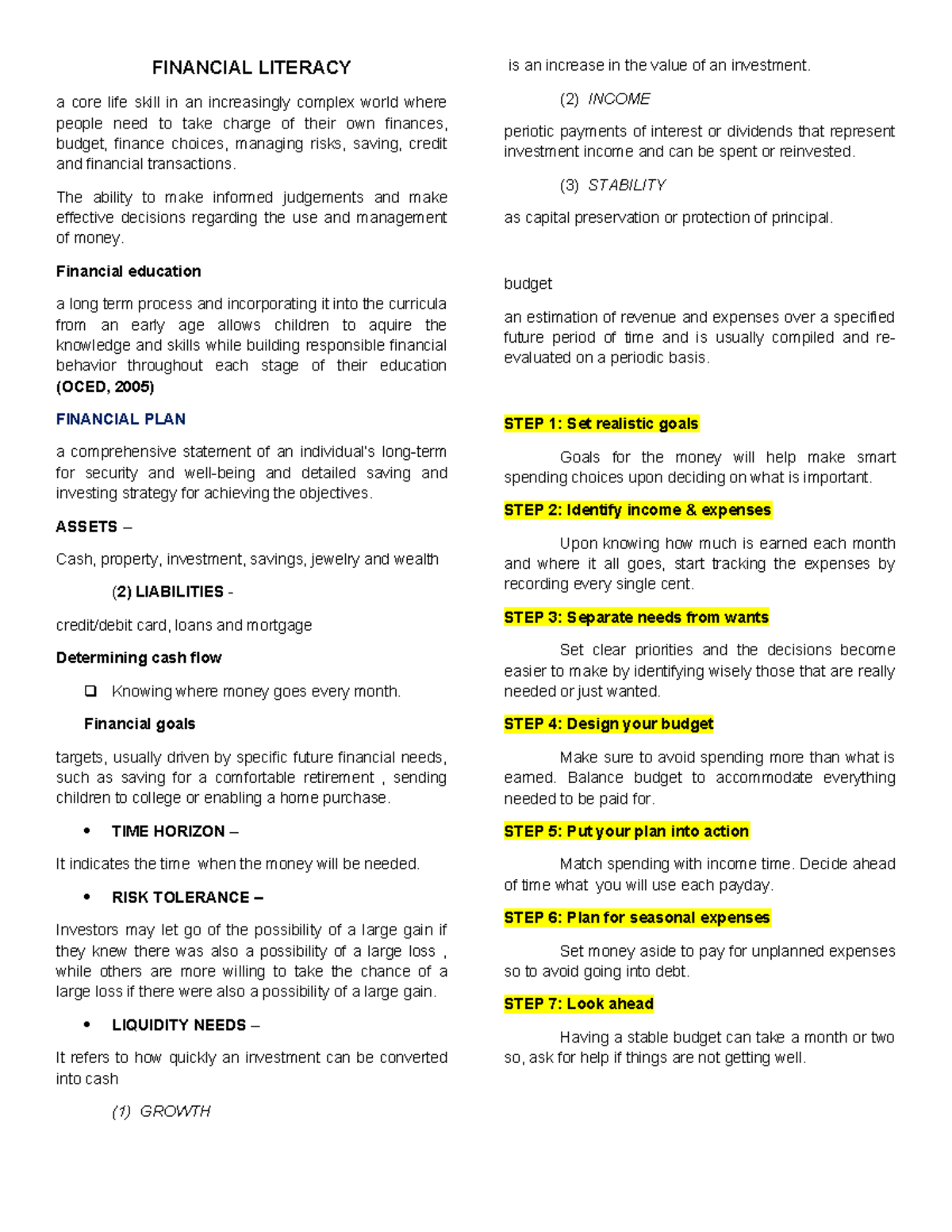 Financial Literacy - FINANCIAL LITERACY a core life skill in an ...