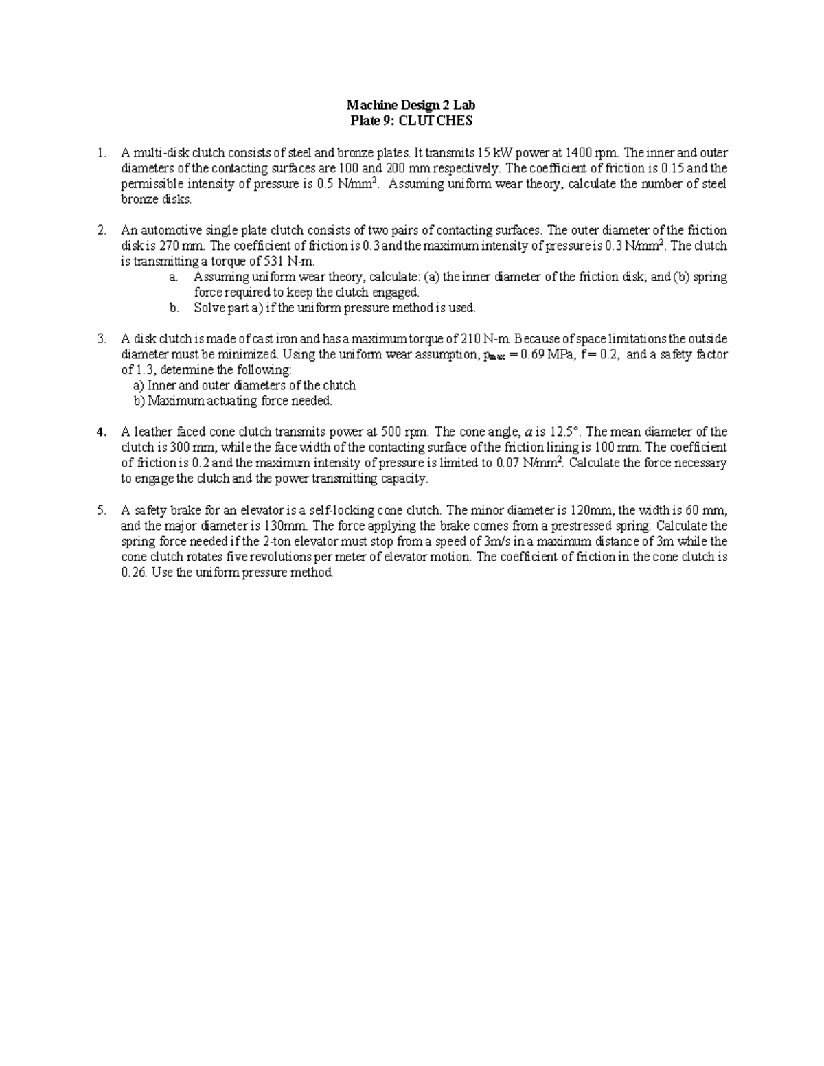 MD2 Plate 9 Clutches Jan2022 Mechanical Engineering University of