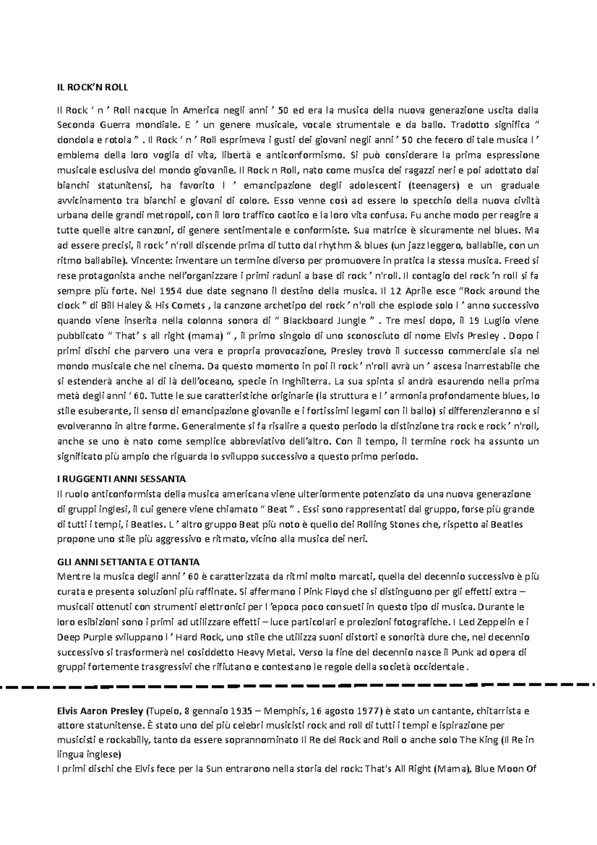 IL ROCK'N ROLL - Notes - Matematica (Scienze Umane) - Economico Sociale ...