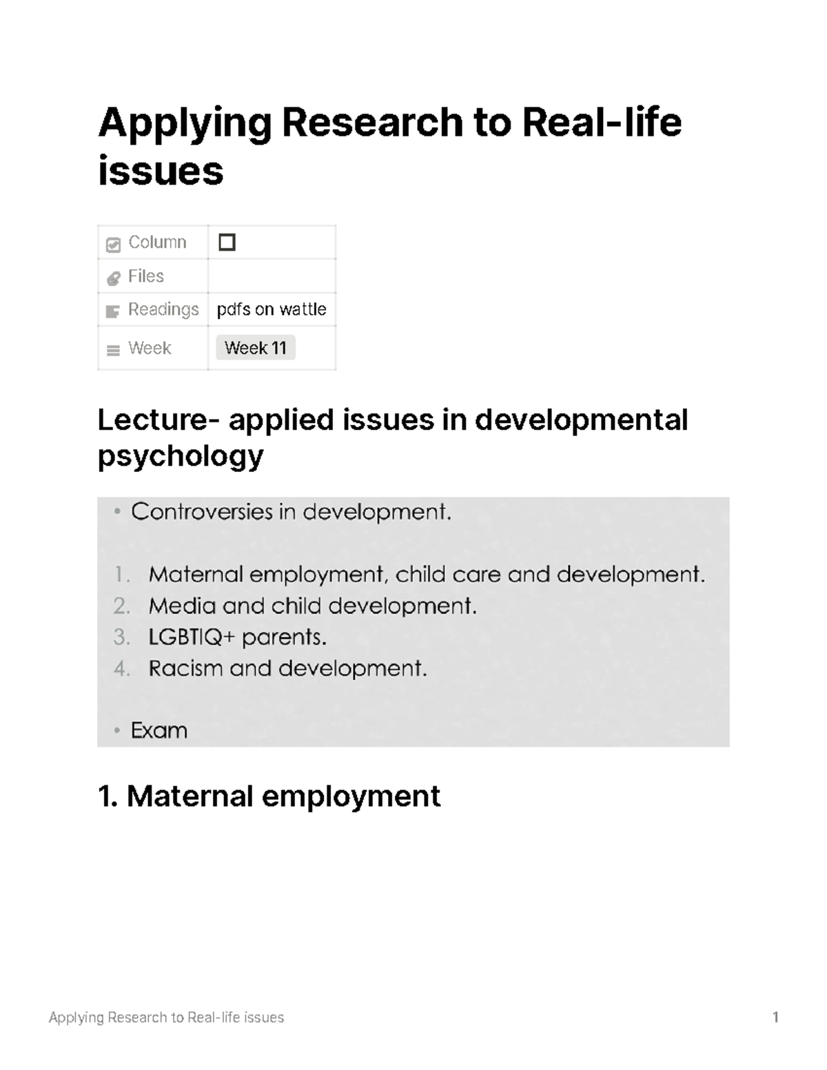 Developmental PSYC- Applying Research to Real-life issues - Applying ...