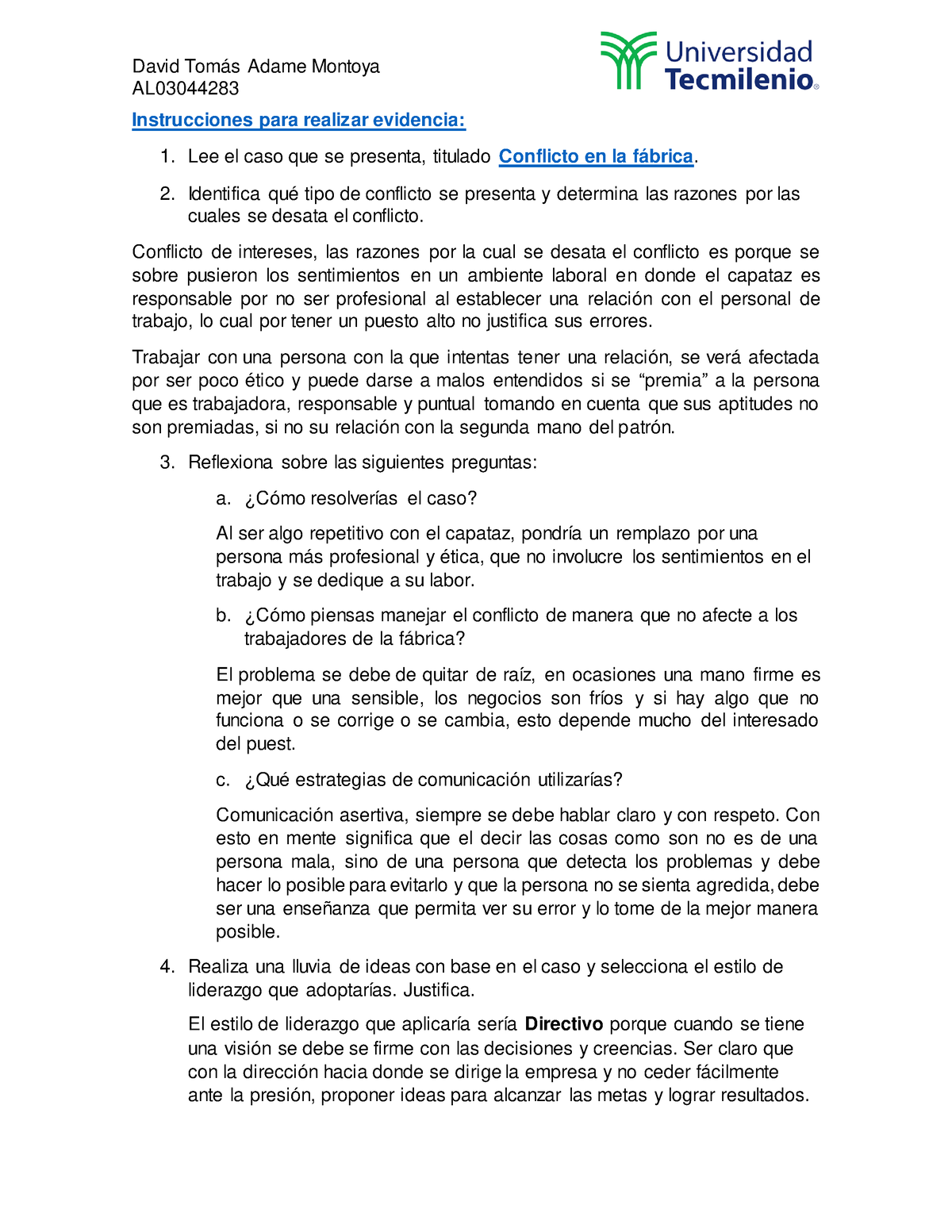 Evidencia 2 Al03044283 Al Instrucciones Para Realizar Evidencia Lee El Caso Que Se Presenta 7193