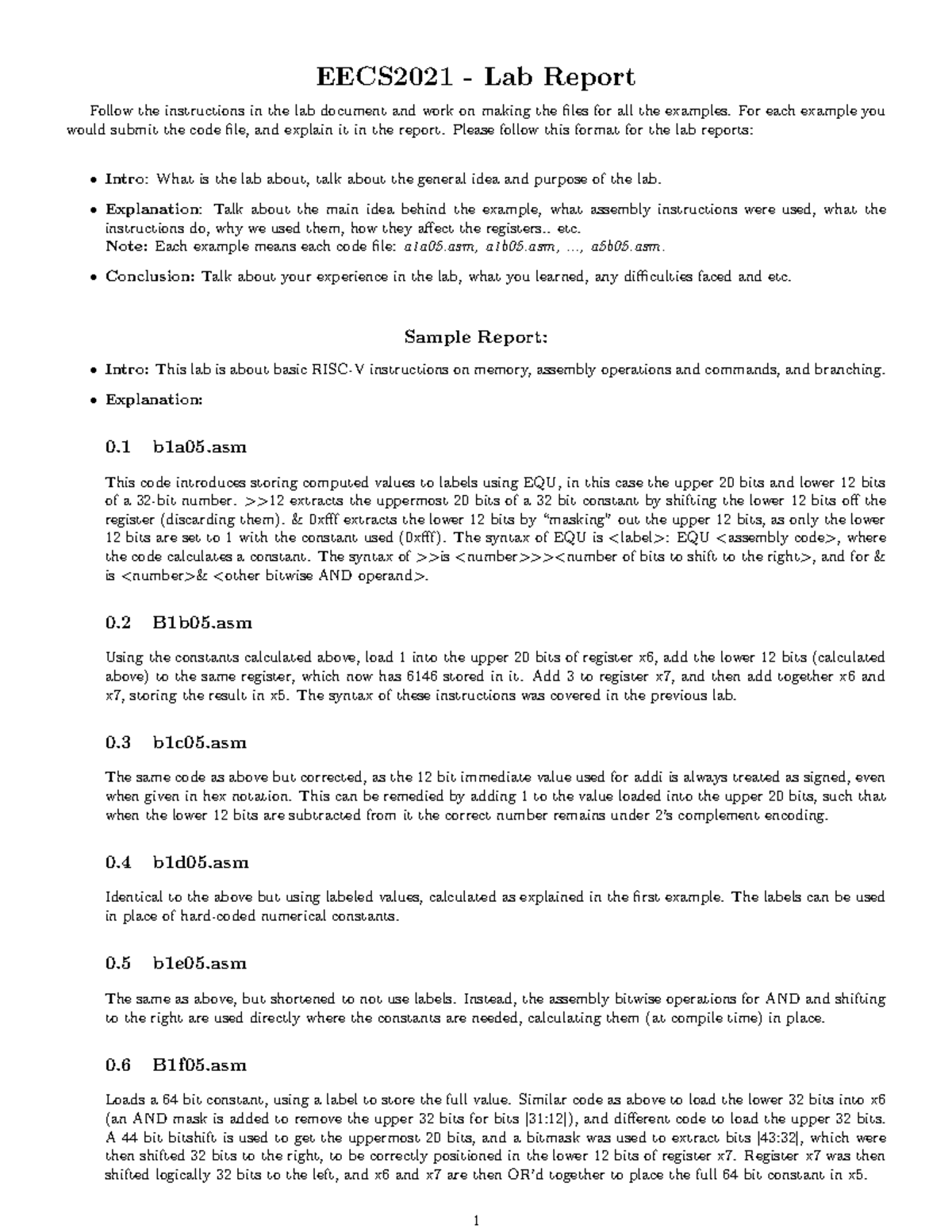 Sample Lab Report - EECS2021 - Lab Report Follow the instructions in ...