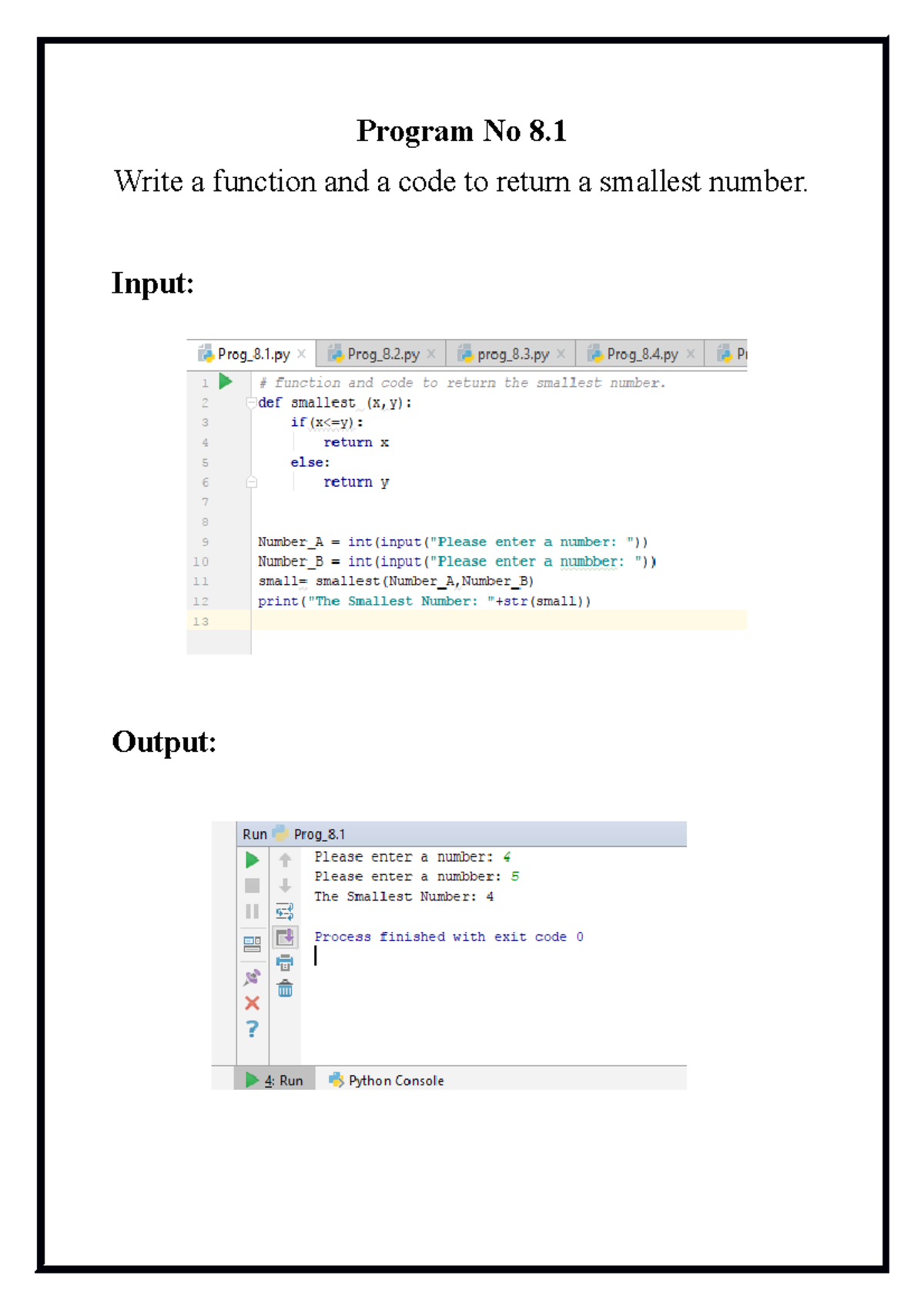introduction to computing - Program No 8. Write a function and a code ...