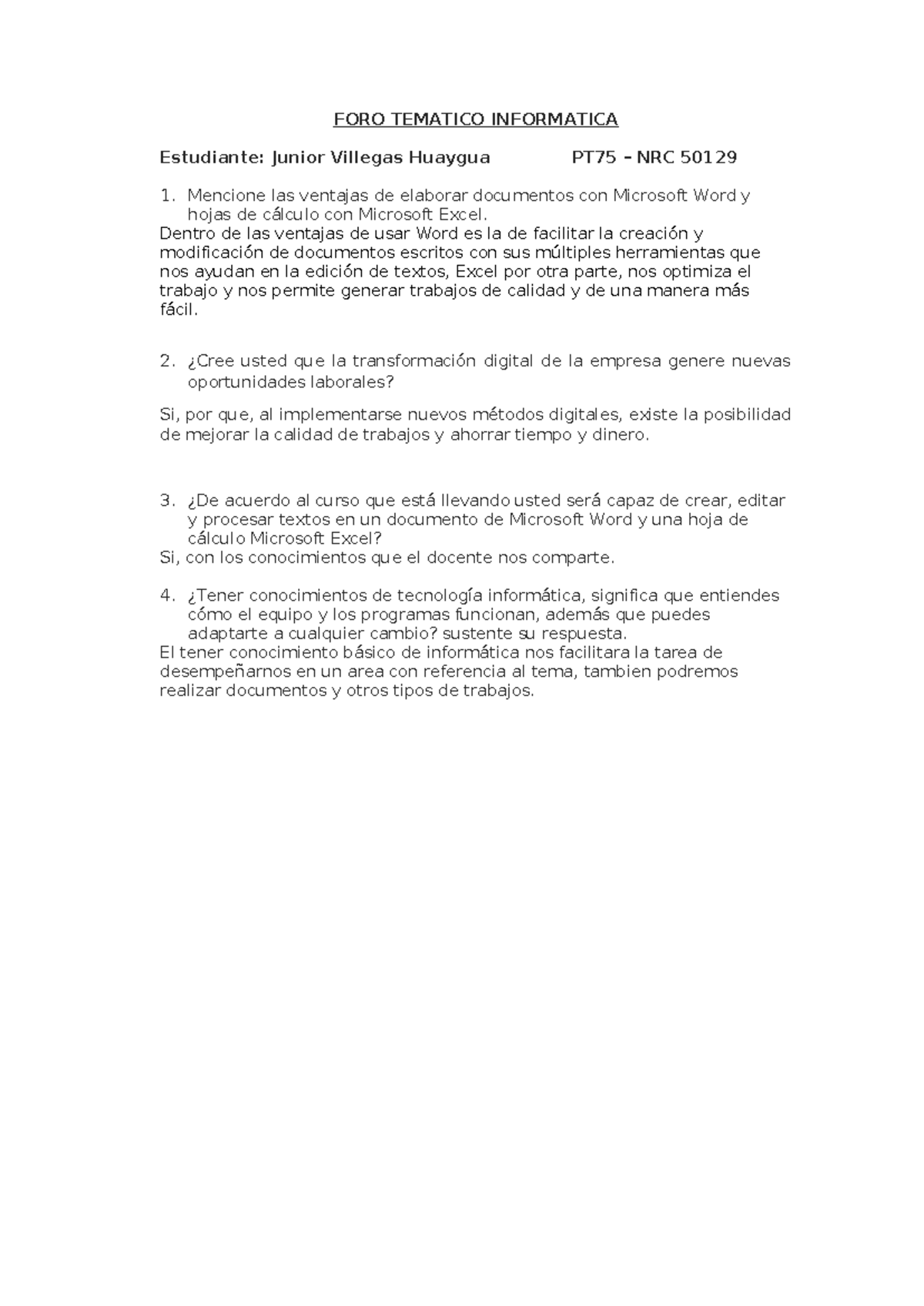 FORO Tematico Informatica - FORO TEMATICO INFORMATICA Estudiante ...