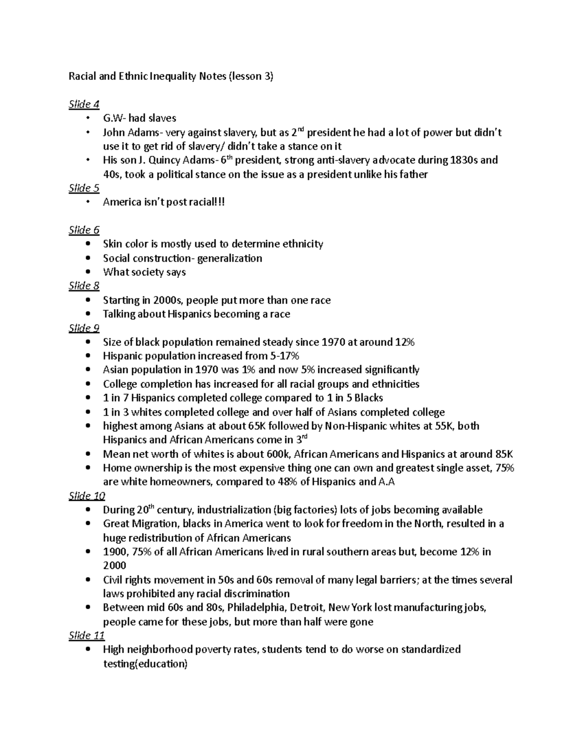 Sociology 103 notes - Racial and Ethnic Inequality Notes (lesson 3 ...