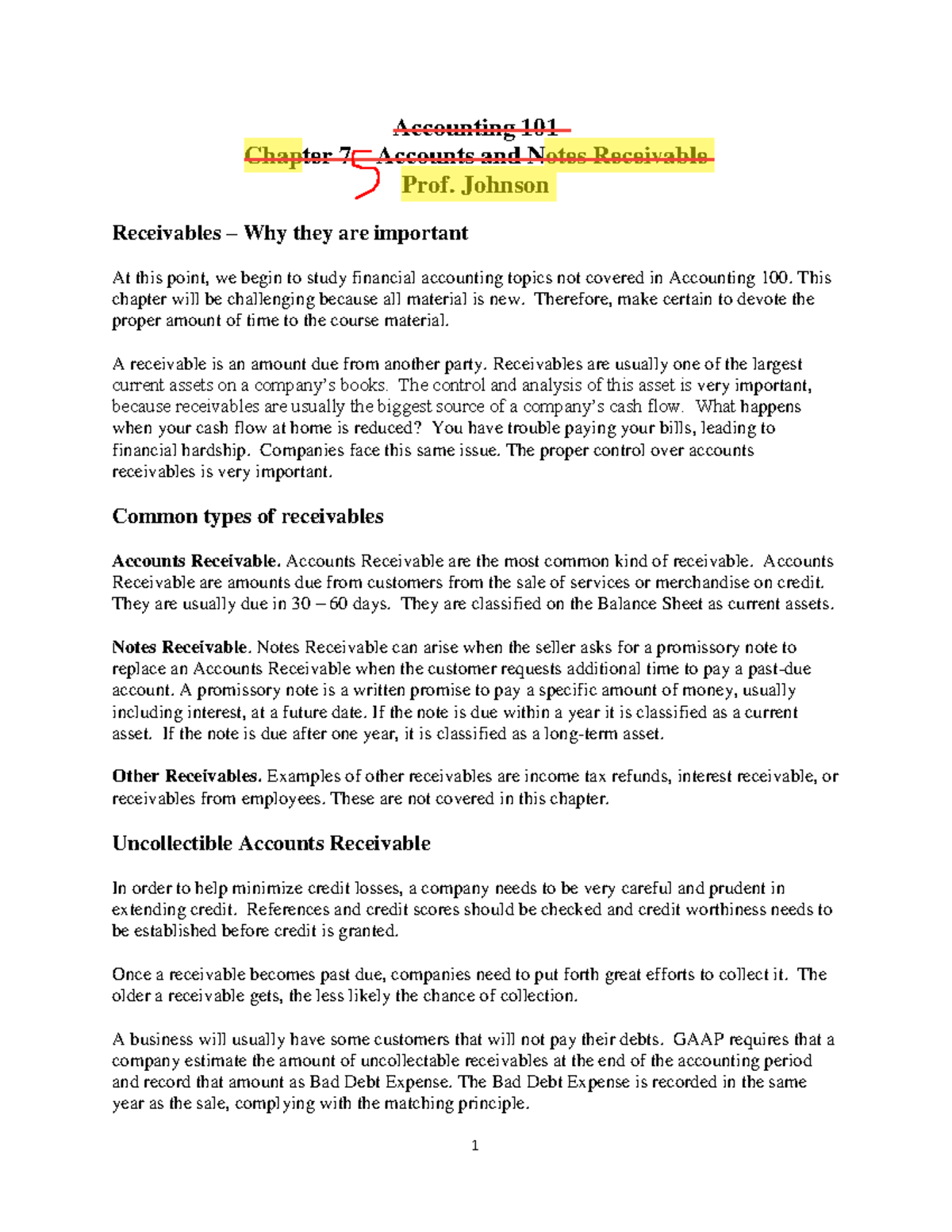 ACCT 101 Chapter 7 Handout - Accounting 101 Chapter 7 – Accounts and ...
